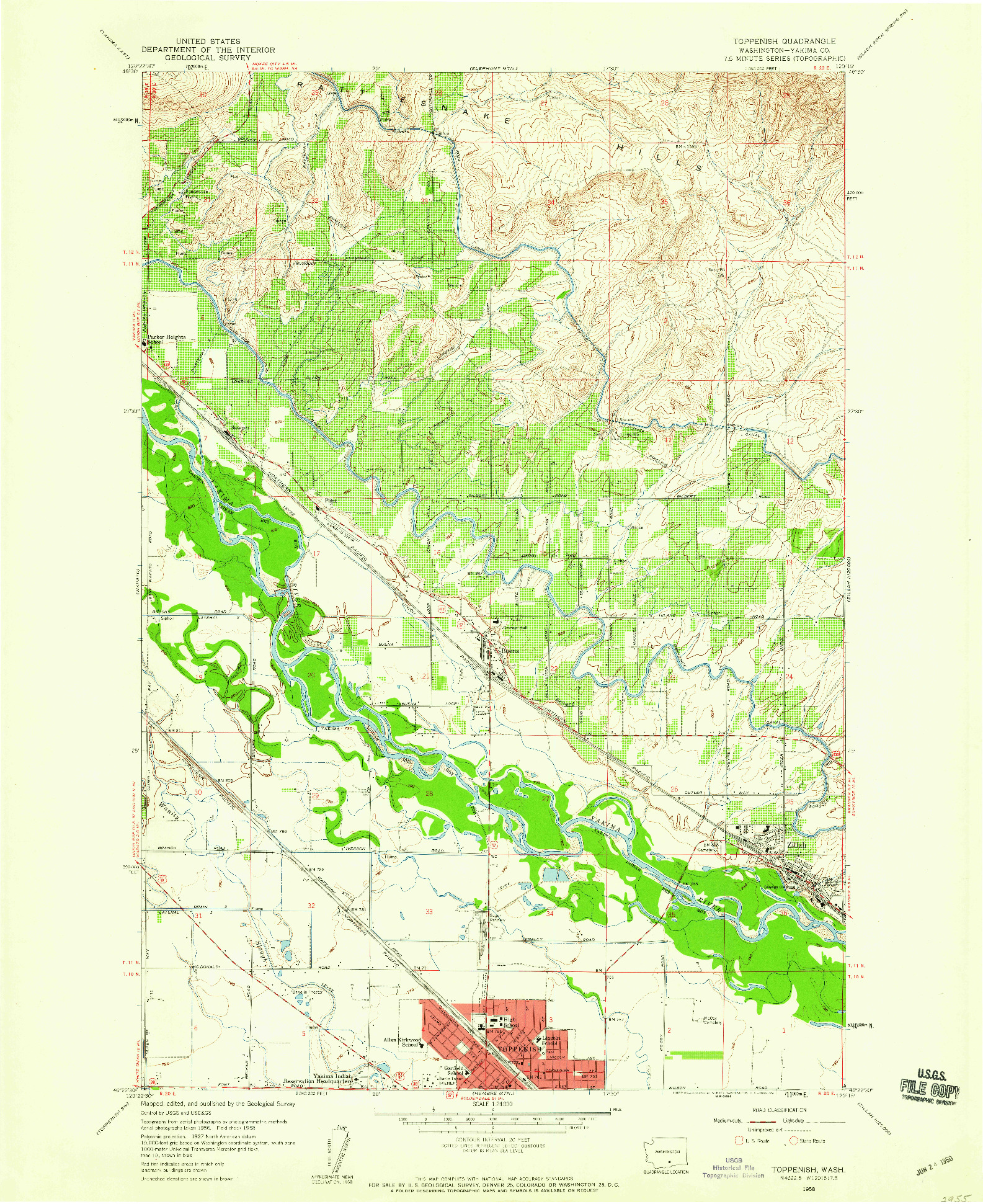 USGS 1:24000-SCALE QUADRANGLE FOR TOPPENISH, WA 1958