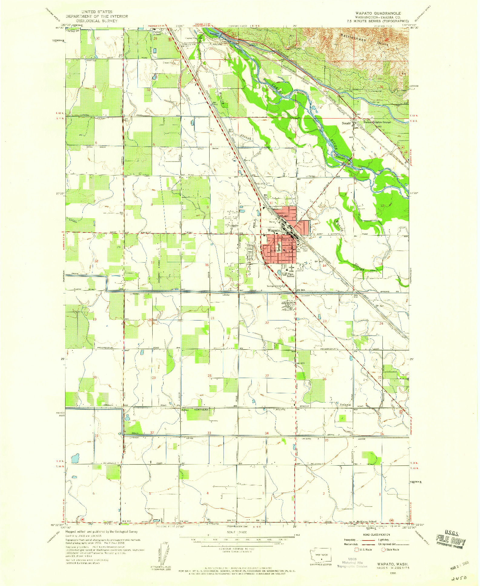 USGS 1:24000-SCALE QUADRANGLE FOR WAPATO, WA 1958
