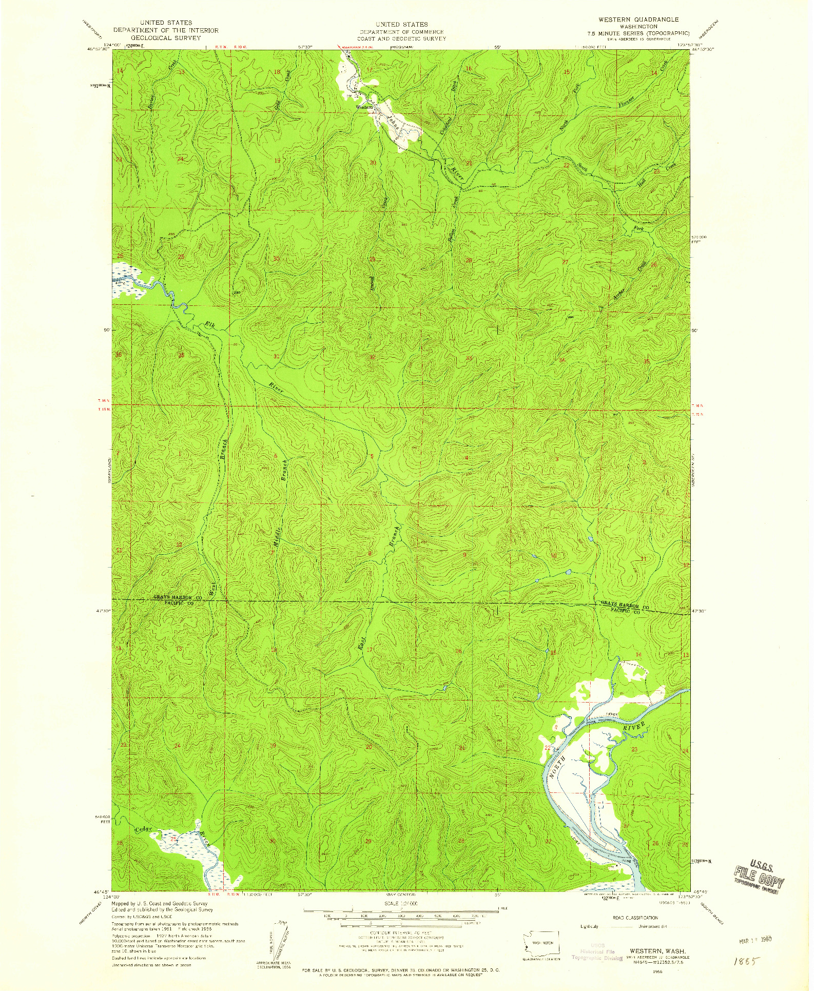 USGS 1:24000-SCALE QUADRANGLE FOR WESTERN, WA 1956