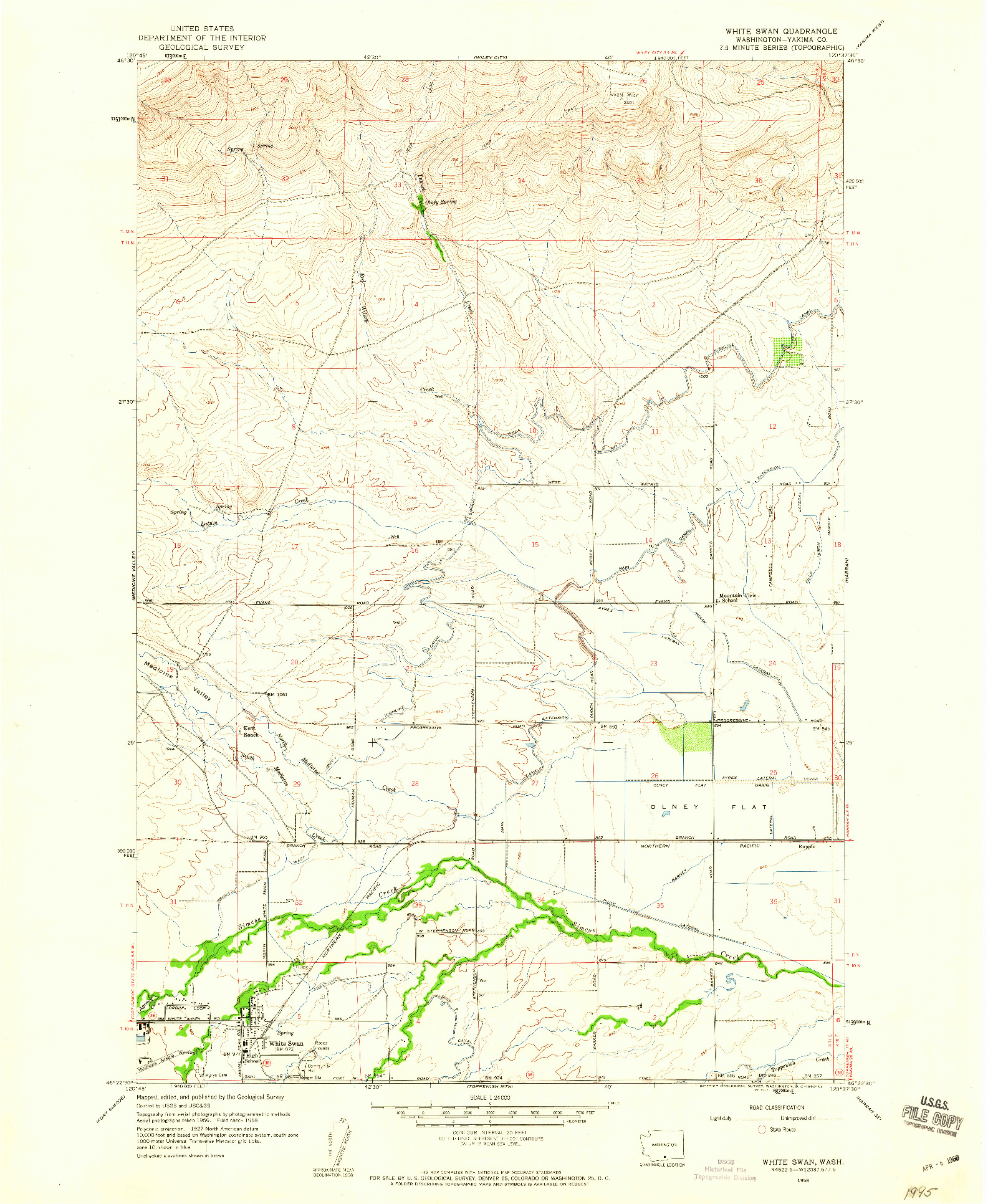 USGS 1:24000-SCALE QUADRANGLE FOR WHITE SWAN, WA 1958