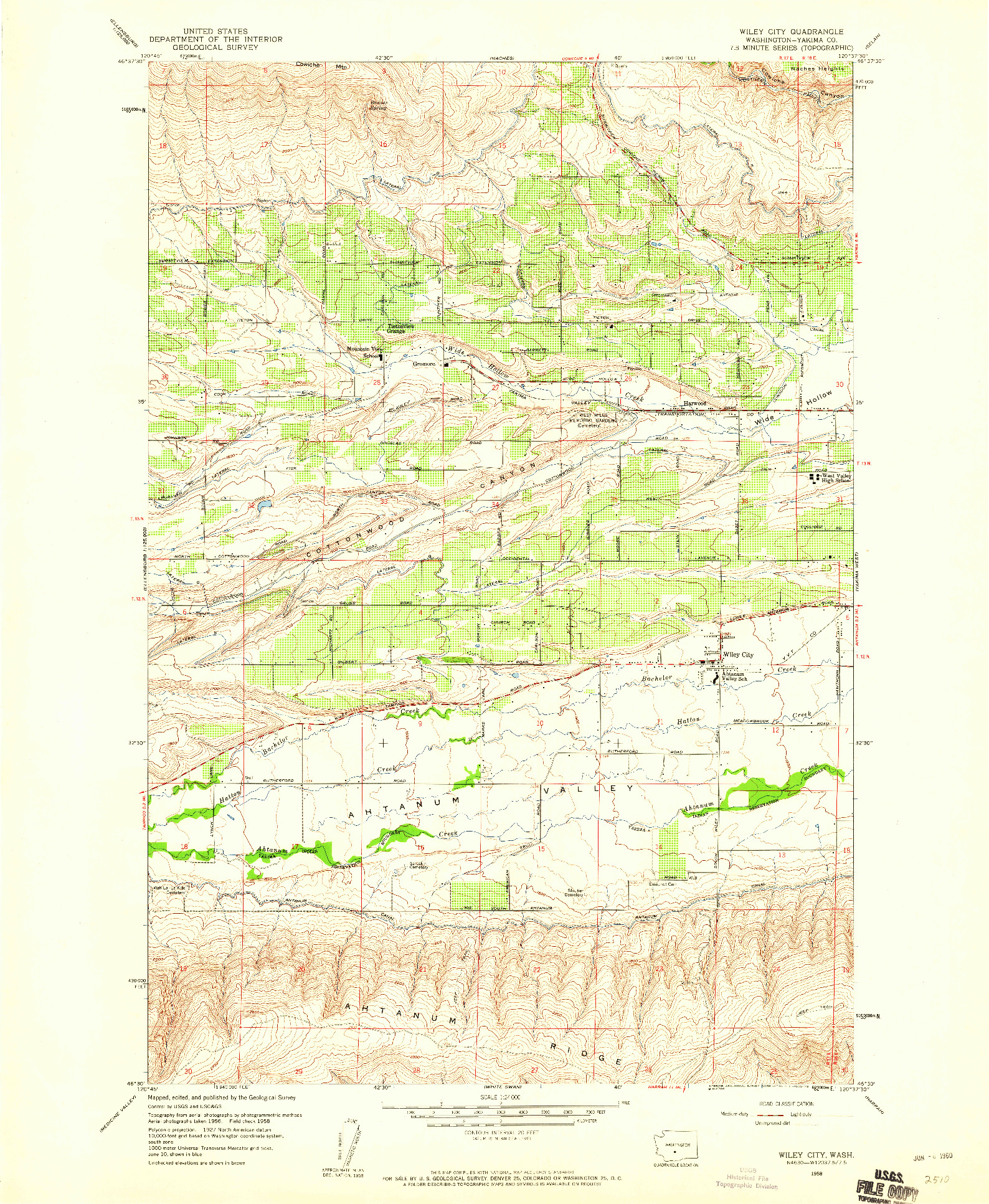 USGS 1:24000-SCALE QUADRANGLE FOR WILEY CITY, WA 1958