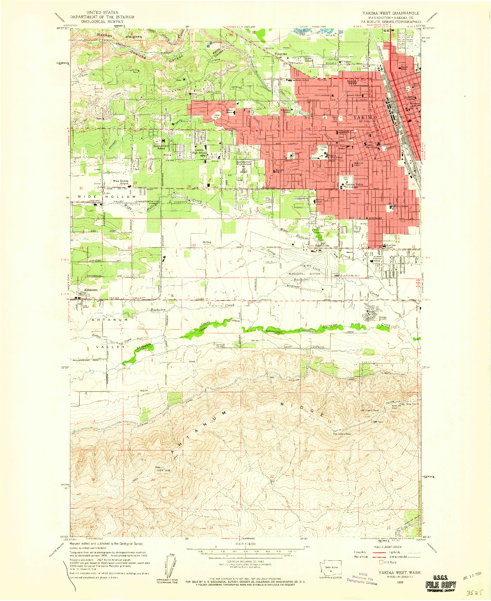 USGS 1:24000-SCALE QUADRANGLE FOR YAKIMA WEST, WA 1958