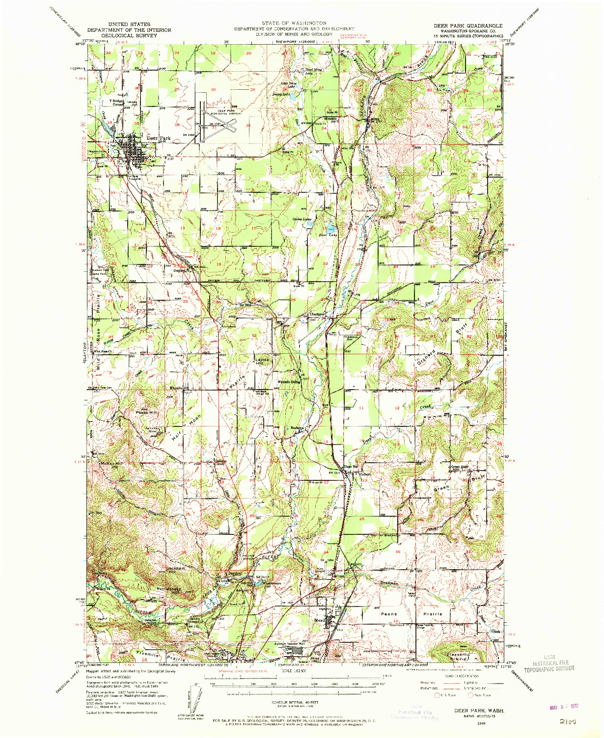 USGS 1:62500-SCALE QUADRANGLE FOR DEER PARK, WA 1949