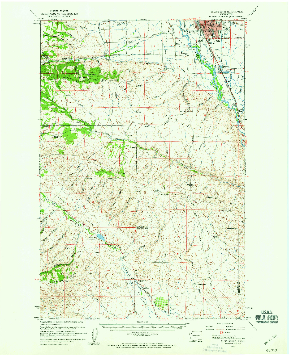 USGS 1:62500-SCALE QUADRANGLE FOR ELLENSBURG, WA 1958