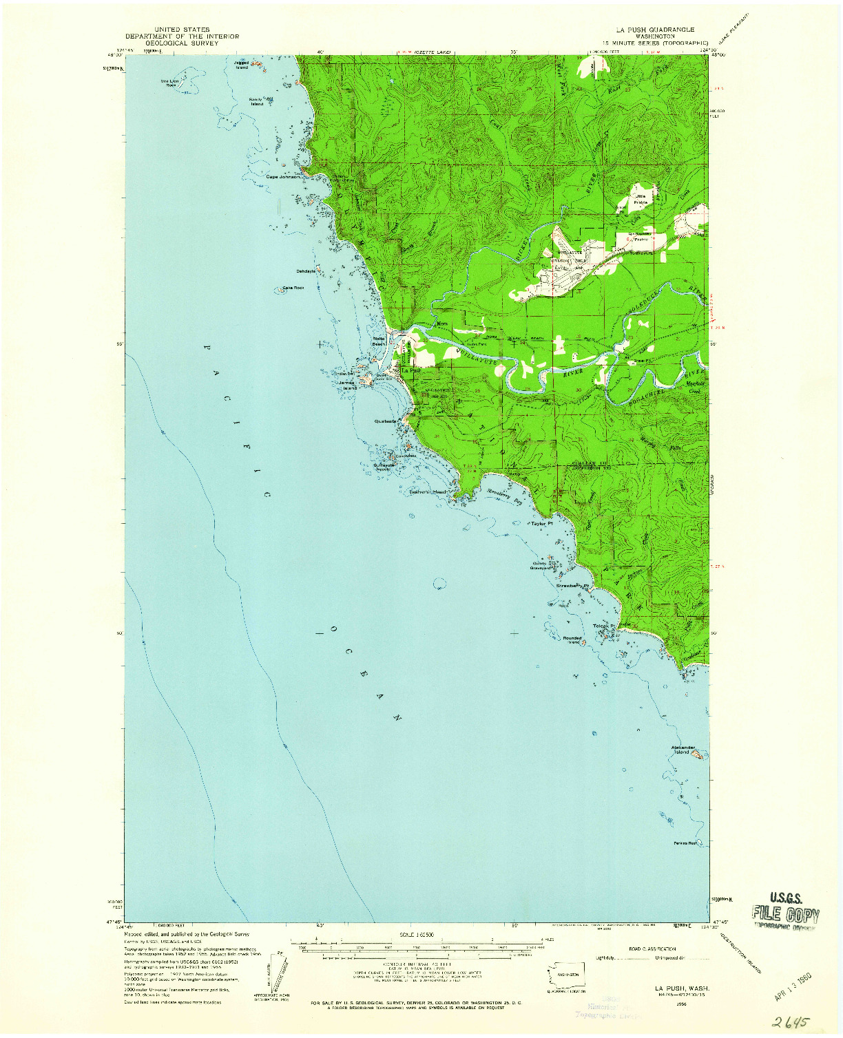 USGS 1:62500-SCALE QUADRANGLE FOR LA PUSH, WA 1956