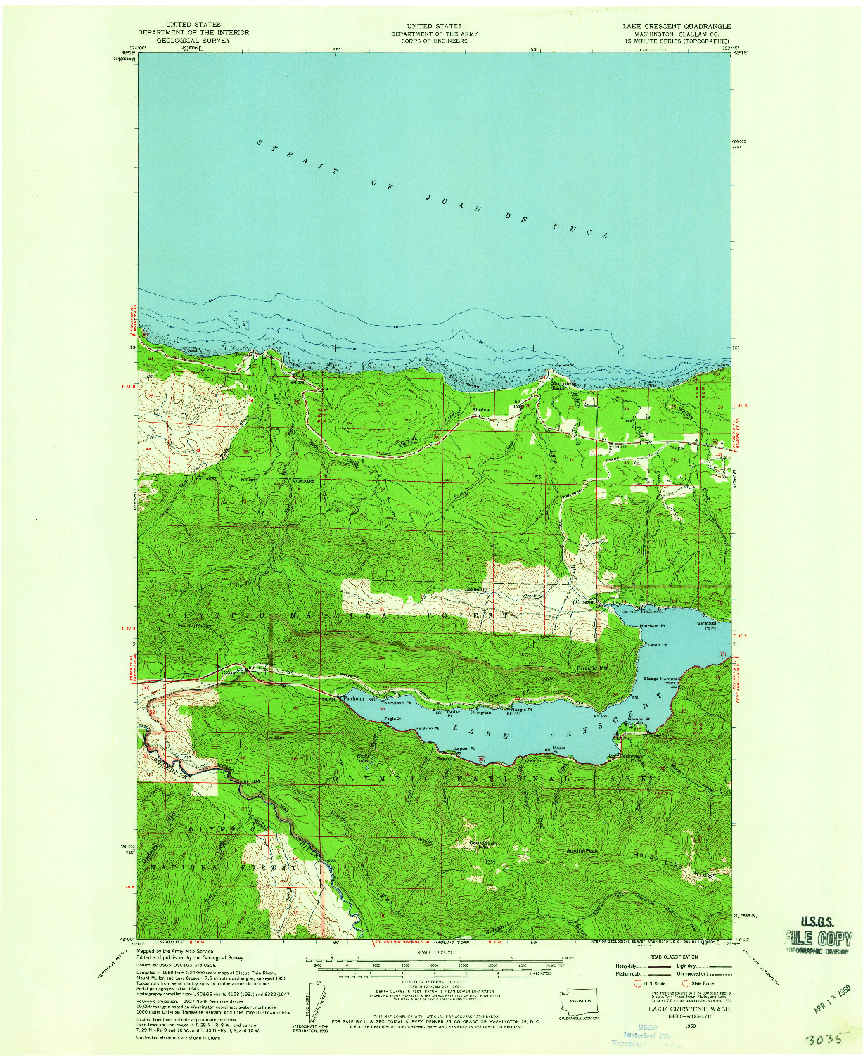 USGS 1:62500-SCALE QUADRANGLE FOR LAKE CRESCENT, WA 1950