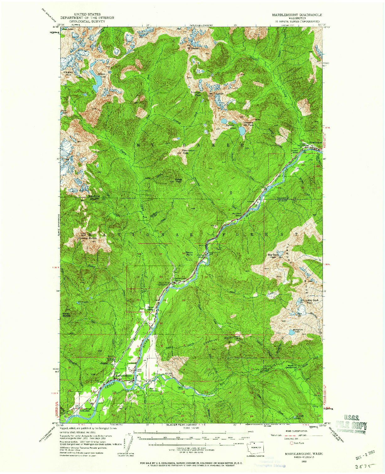 USGS 1:62500-SCALE QUADRANGLE FOR MARBLEMOUNT, WA 1953