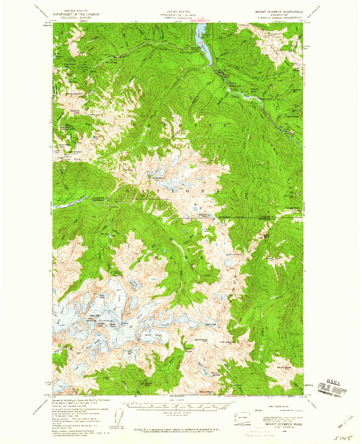 USGS 1:62500-SCALE QUADRANGLE FOR MOUNT OLYMPUS, WA 1956