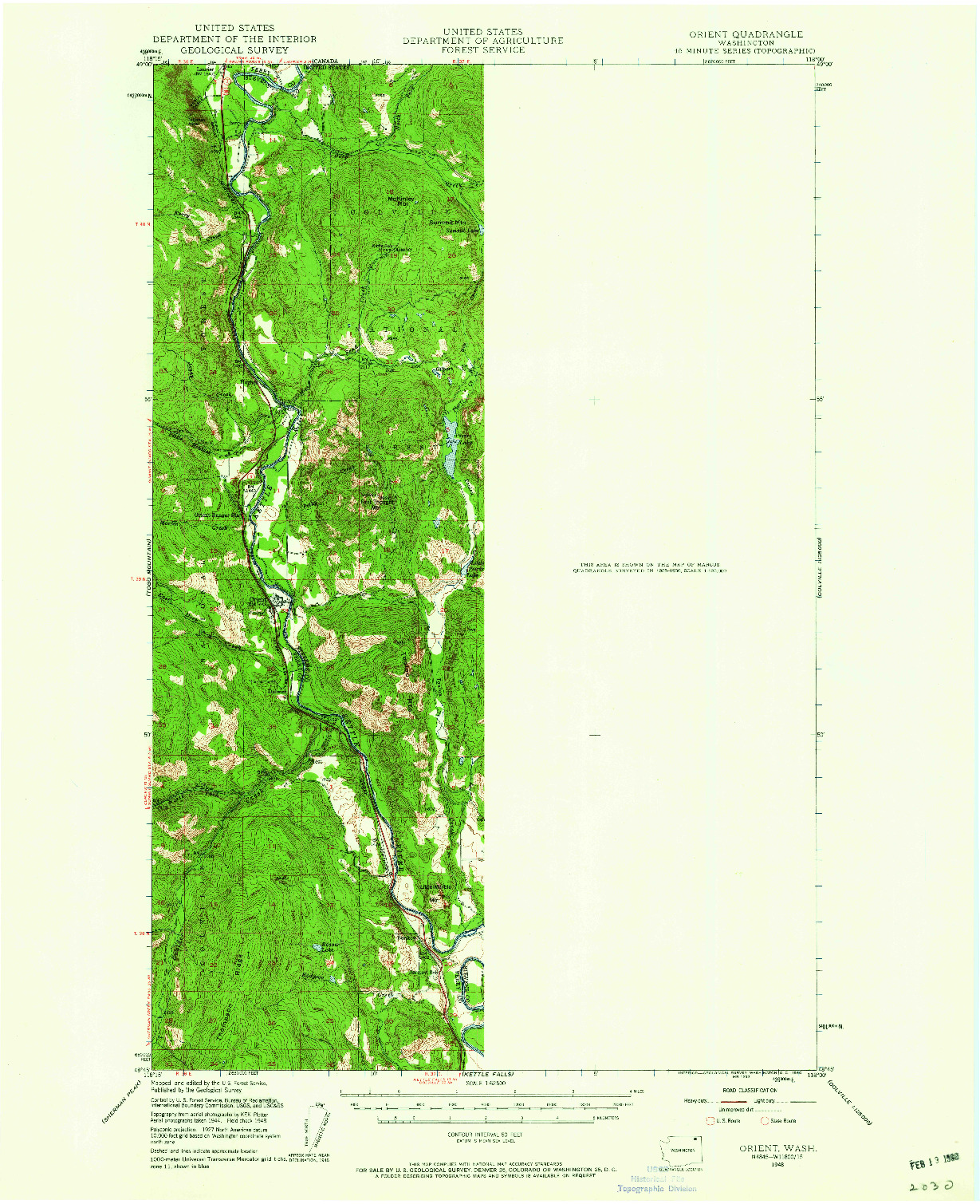 USGS 1:62500-SCALE QUADRANGLE FOR ORIENT, WA 1948