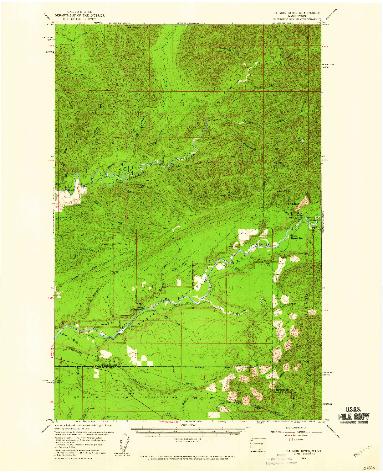 USGS 1:62500-SCALE QUADRANGLE FOR SALMON RIVER, WA 1956