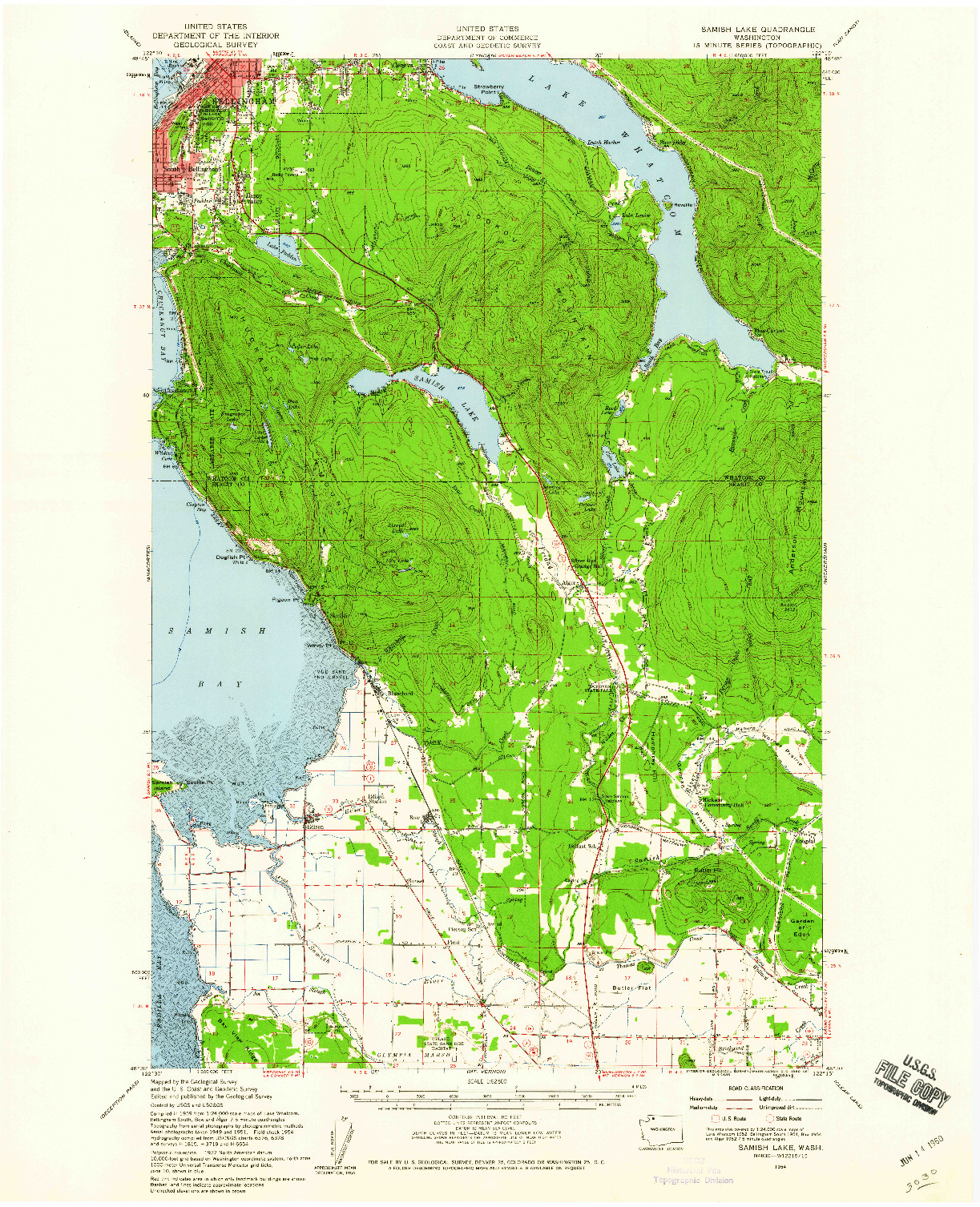 USGS 1:62500-SCALE QUADRANGLE FOR SAMISH LAKE, WA 1954