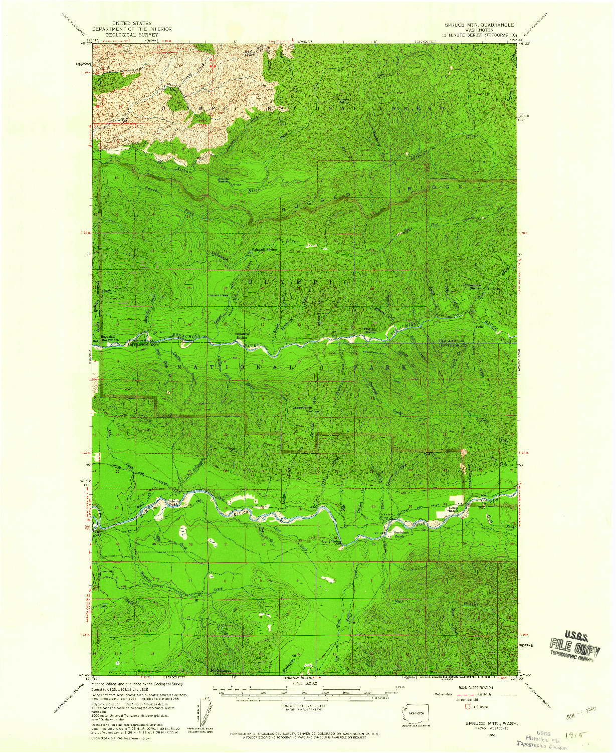 USGS 1:62500-SCALE QUADRANGLE FOR SPRUCE MTN., WA 1956