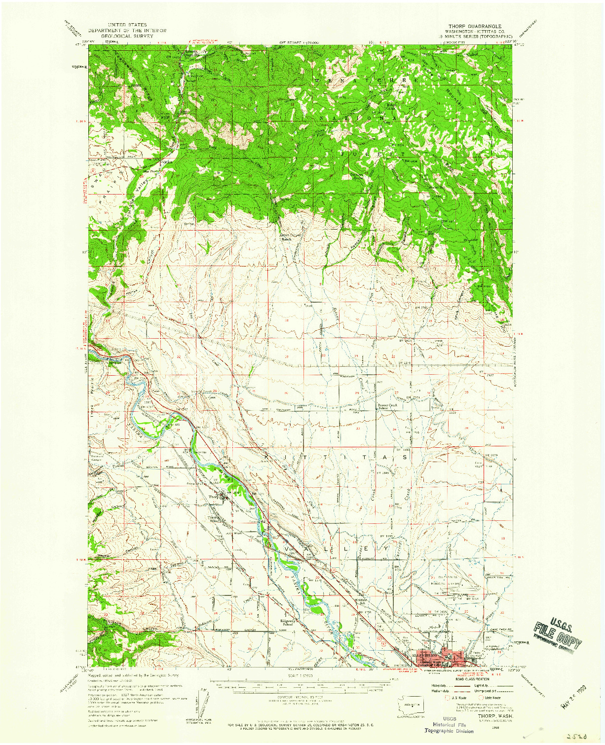 USGS 1:62500-SCALE QUADRANGLE FOR THORP, WA 1958