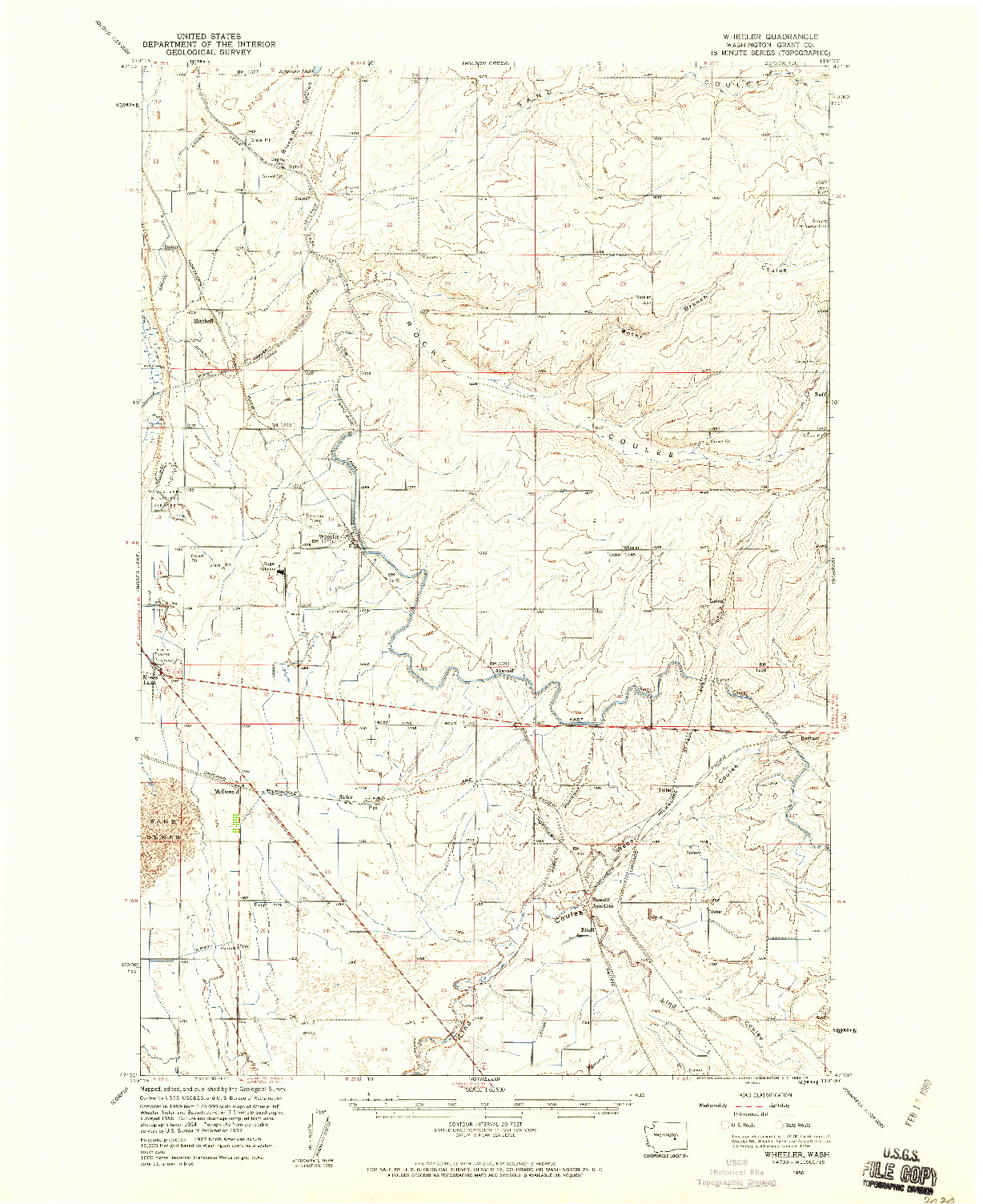 USGS 1:62500-SCALE QUADRANGLE FOR WHEELER, WA 1956