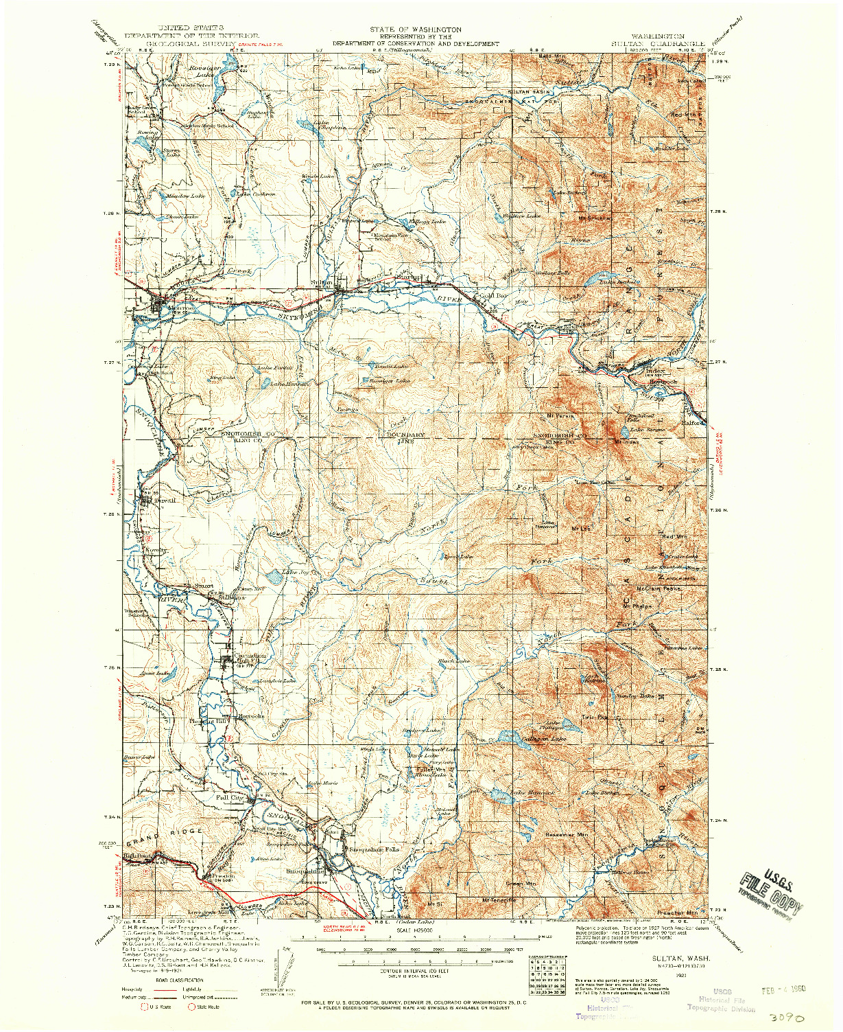 USGS 1:125000-SCALE QUADRANGLE FOR SULTAN, WA 1921