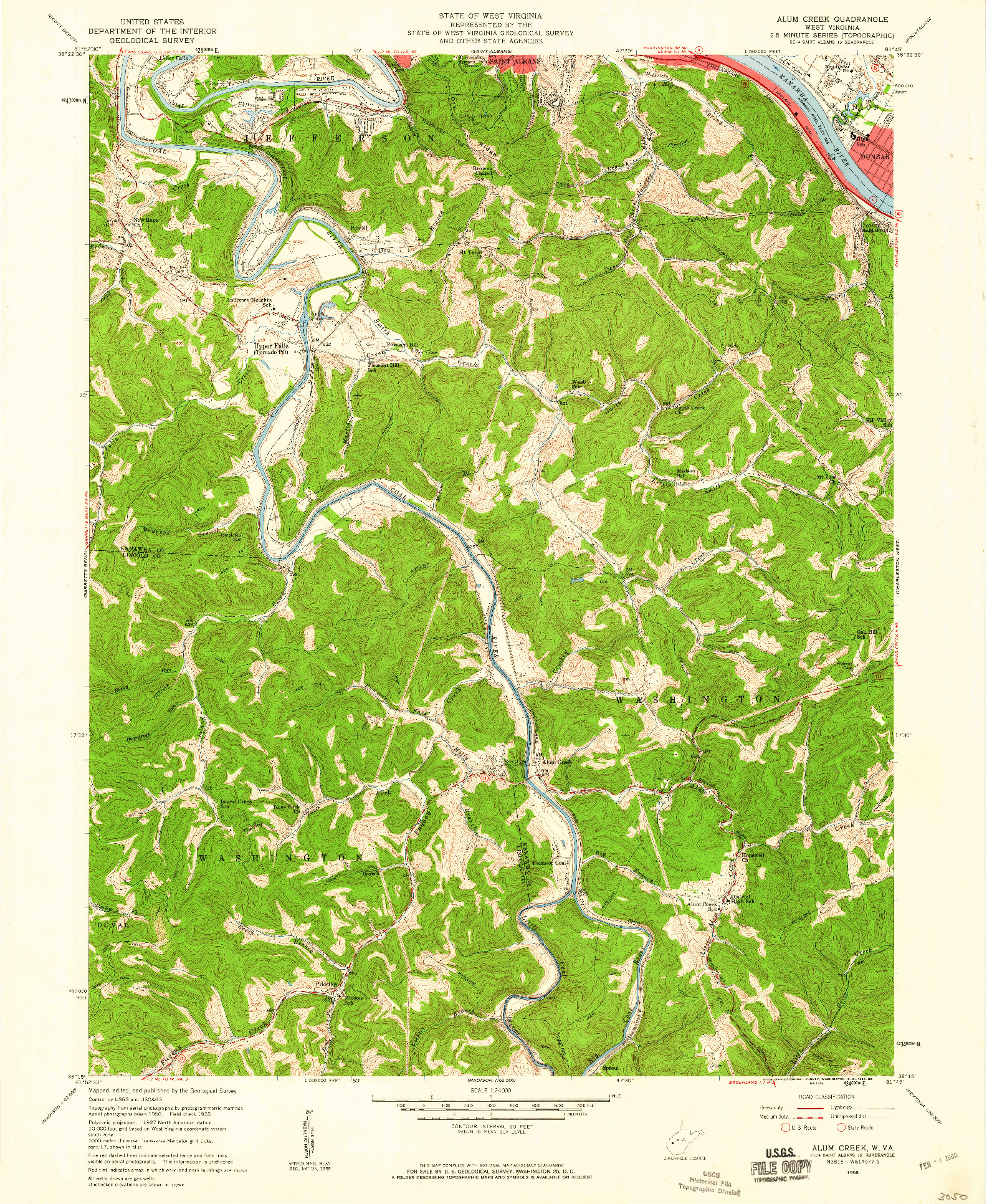 USGS 1:24000-SCALE QUADRANGLE FOR ALUM CREEK, WV 1958