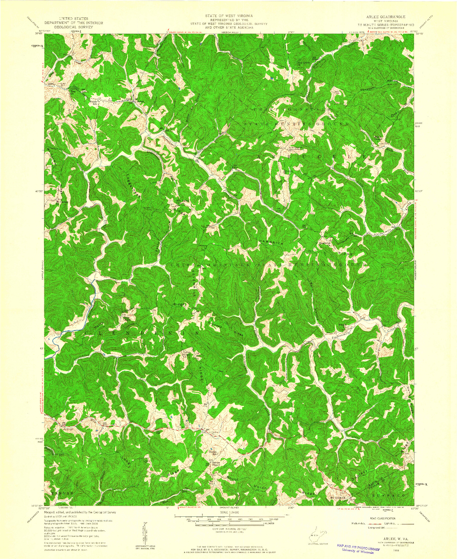 USGS 1:24000-SCALE QUADRANGLE FOR ARLEE, WV 1958