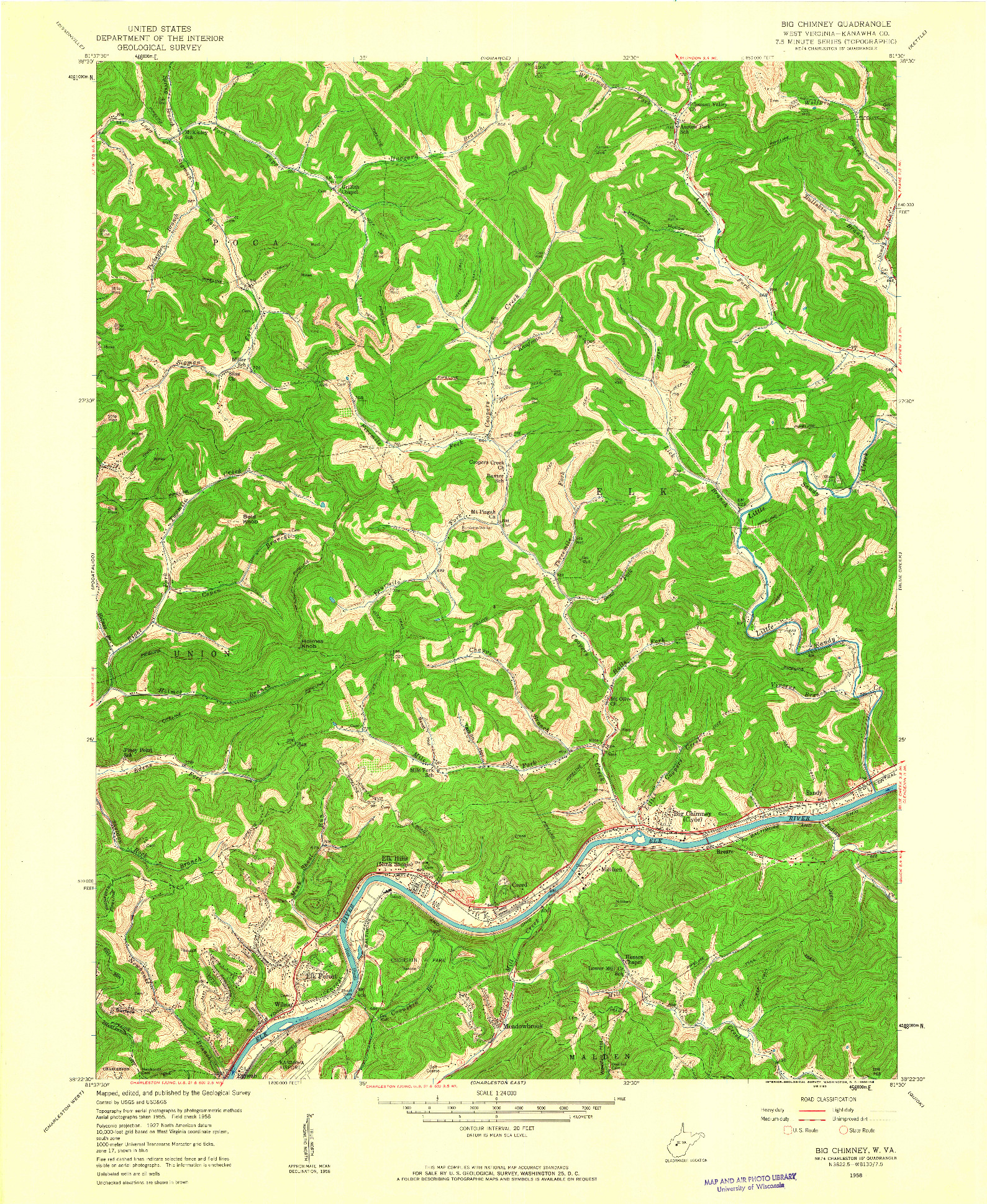 USGS 1:24000-SCALE QUADRANGLE FOR BIG CHIMNEY, WV 1958