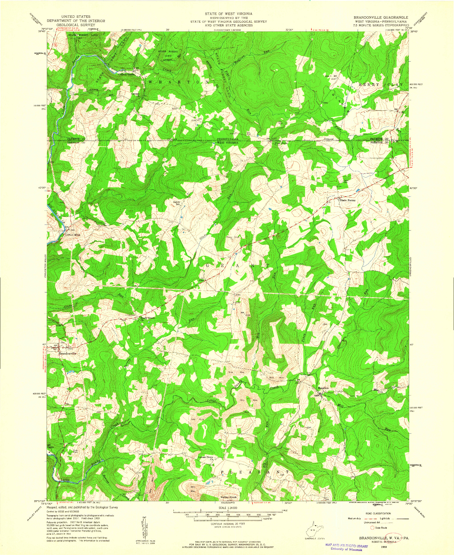 USGS 1:24000-SCALE QUADRANGLE FOR BRANDONVILLE, WV 1959