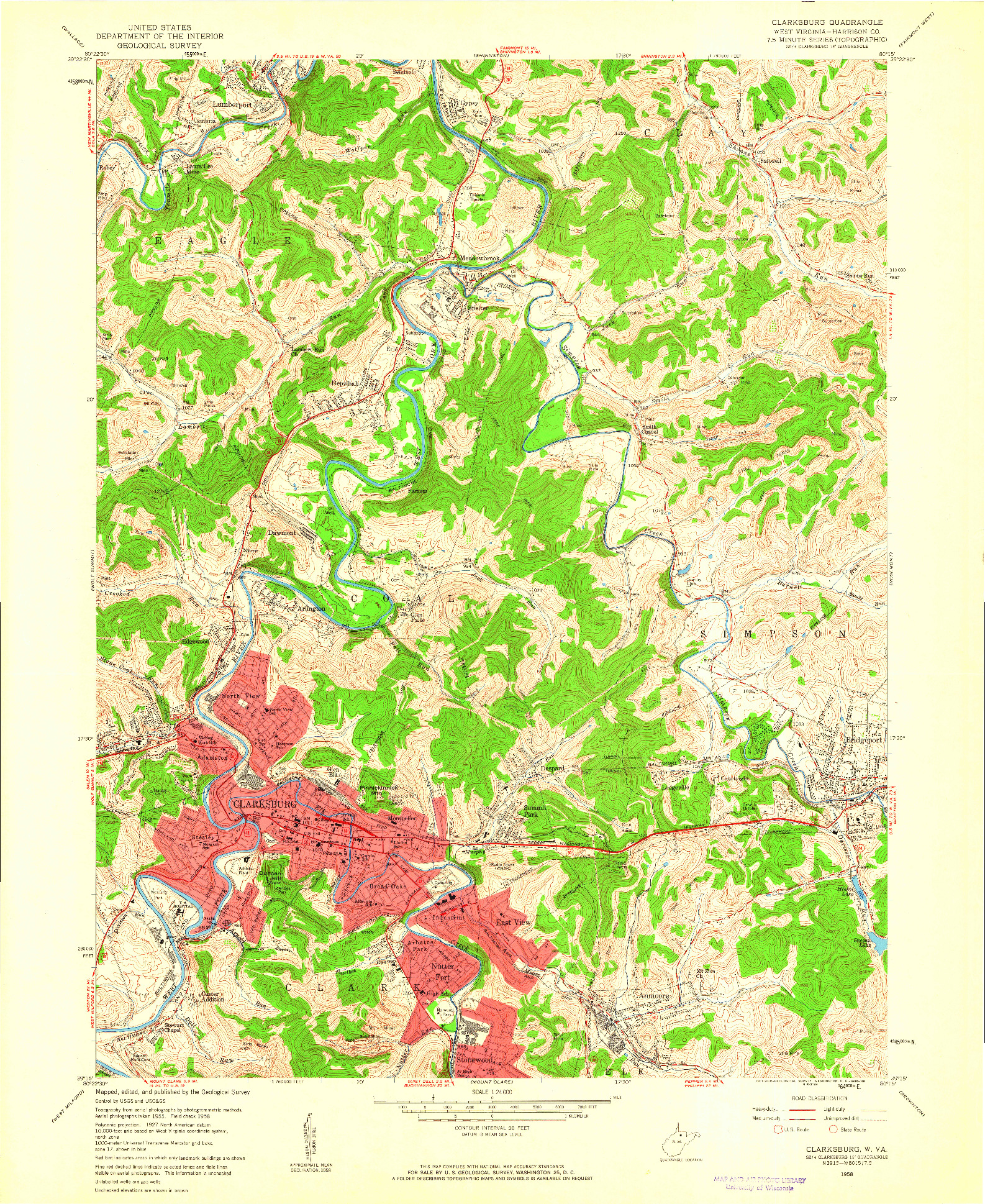 USGS 1:24000-SCALE QUADRANGLE FOR CLARKSBURG, WV 1958