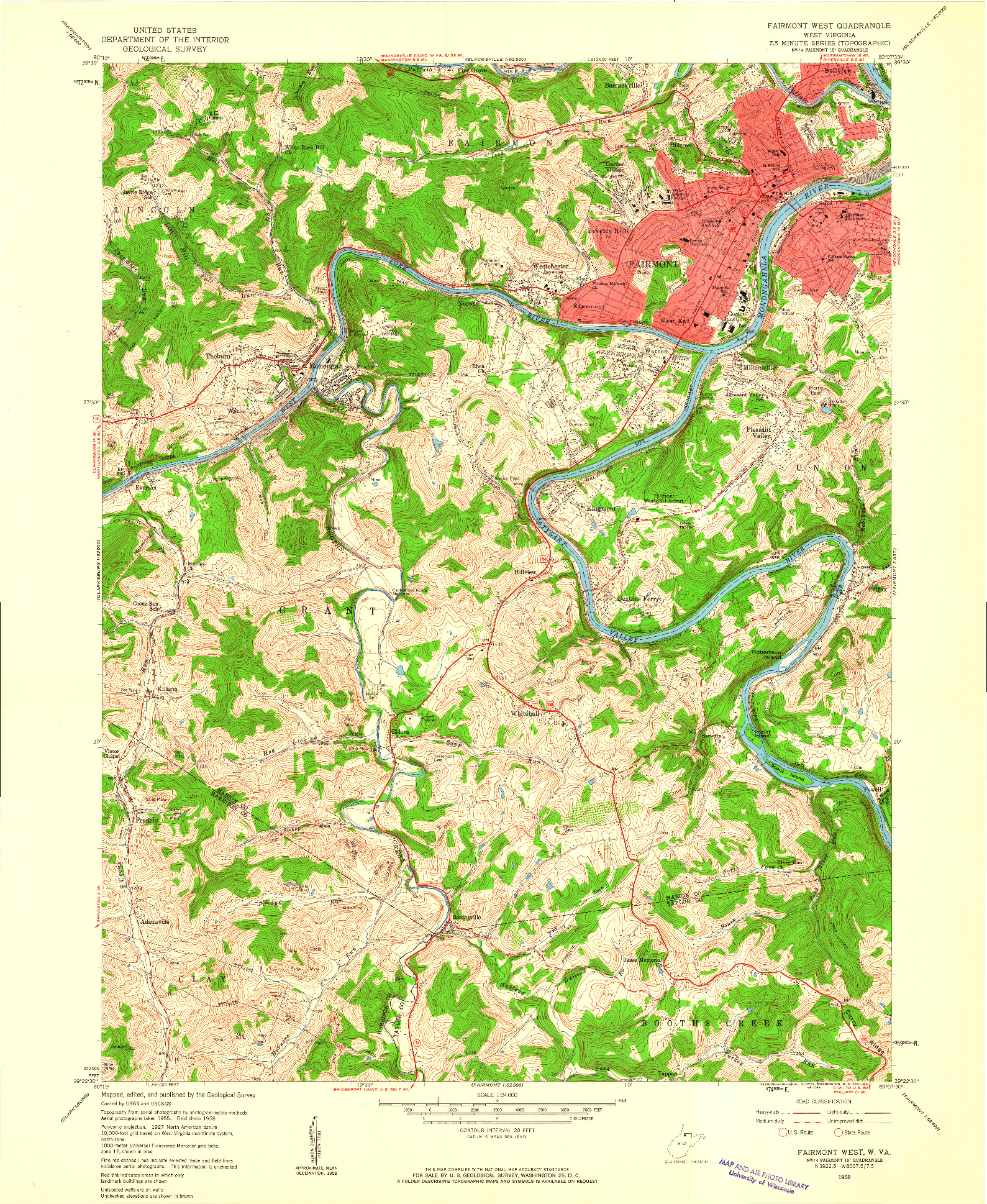 USGS 1:24000-SCALE QUADRANGLE FOR FAIRMONT WEST, WV 1958