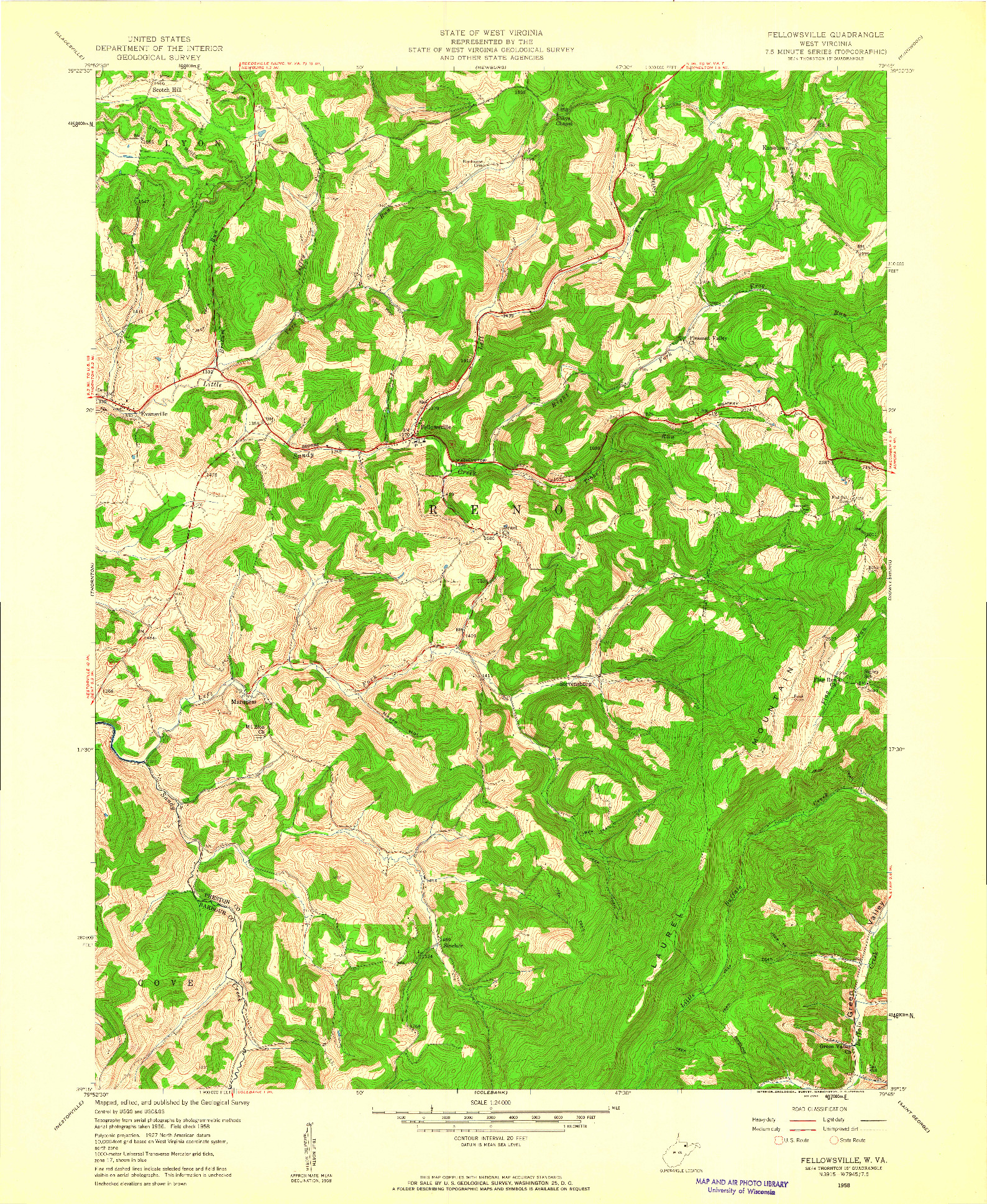 USGS 1:24000-SCALE QUADRANGLE FOR FELLOWSVILLE, WV 1958