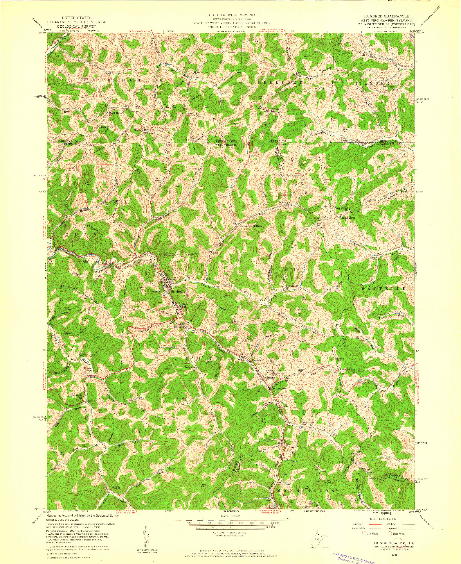 USGS 1:24000-SCALE QUADRANGLE FOR HUNDRED, WV 1958