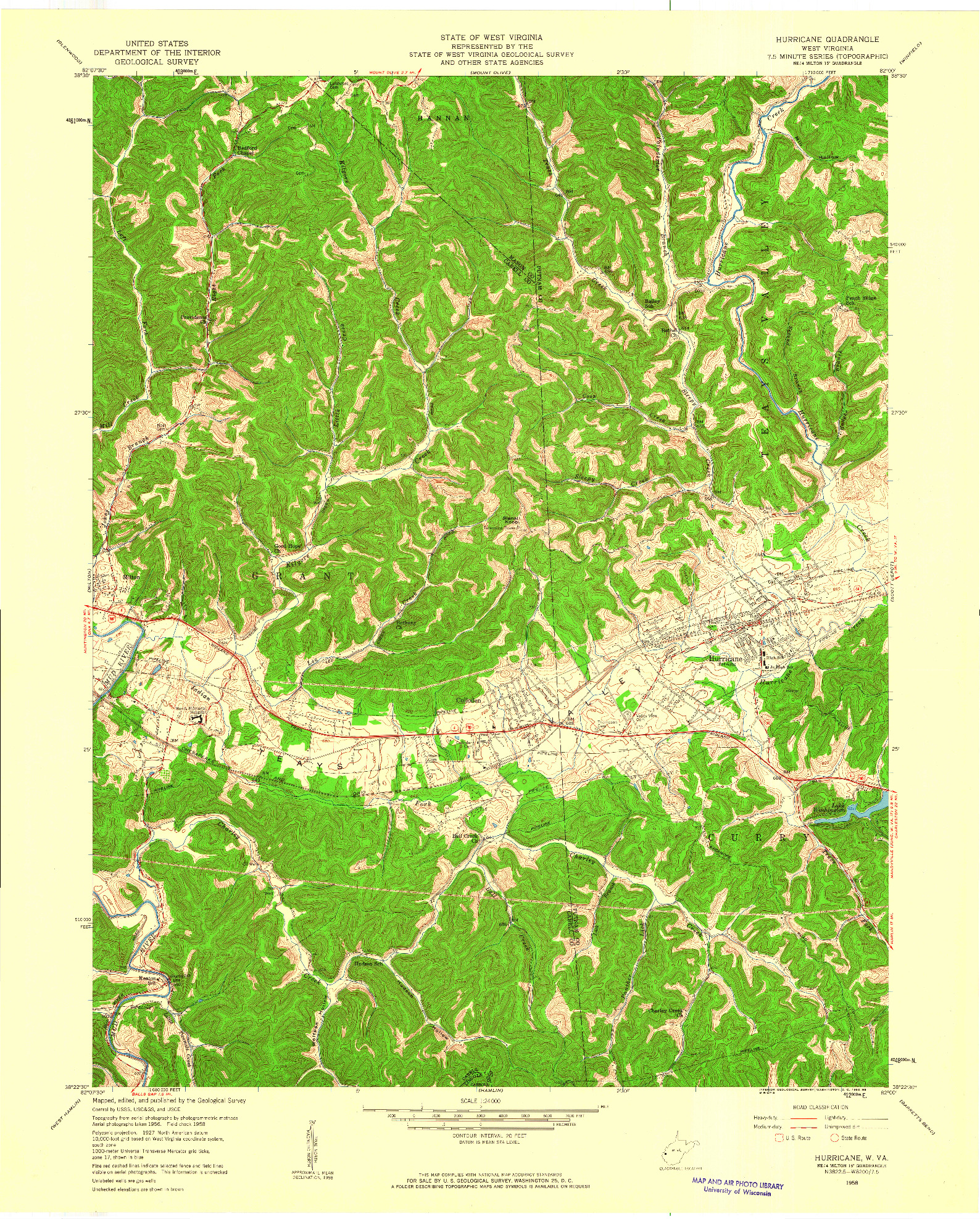USGS 1:24000-SCALE QUADRANGLE FOR HURRICANE, WV 1958