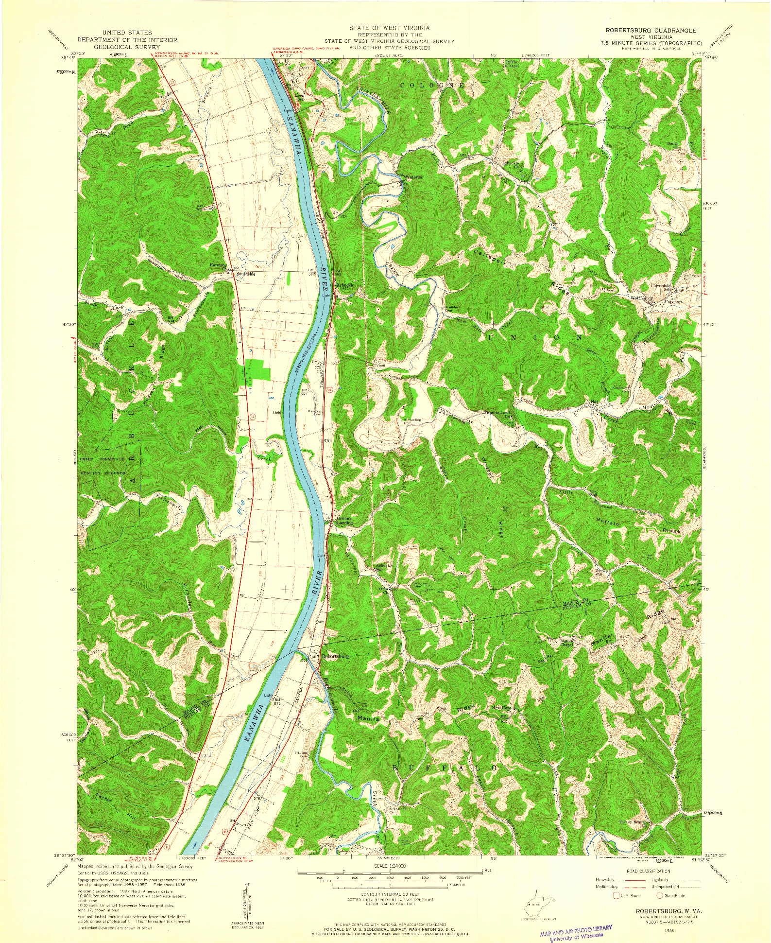 USGS 1:24000-SCALE QUADRANGLE FOR ROBERTSBURG, WV 1958