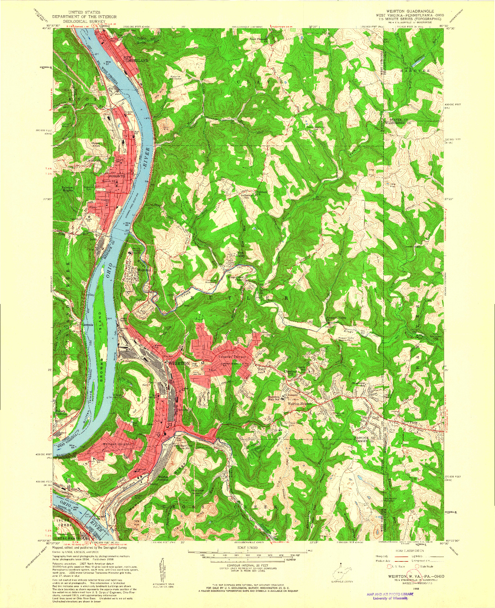 USGS 1:24000-SCALE QUADRANGLE FOR WEIRTON, WV 1958