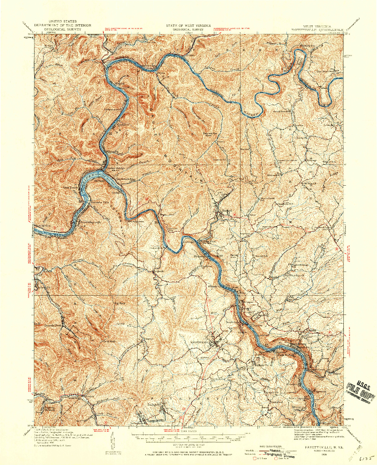 USGS 1:62500-SCALE QUADRANGLE FOR FAYETTEVILLE, WV 1928