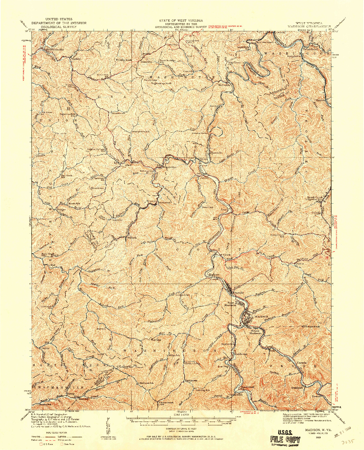 USGS 1:62500-SCALE QUADRANGLE FOR MADISON, WV 1929