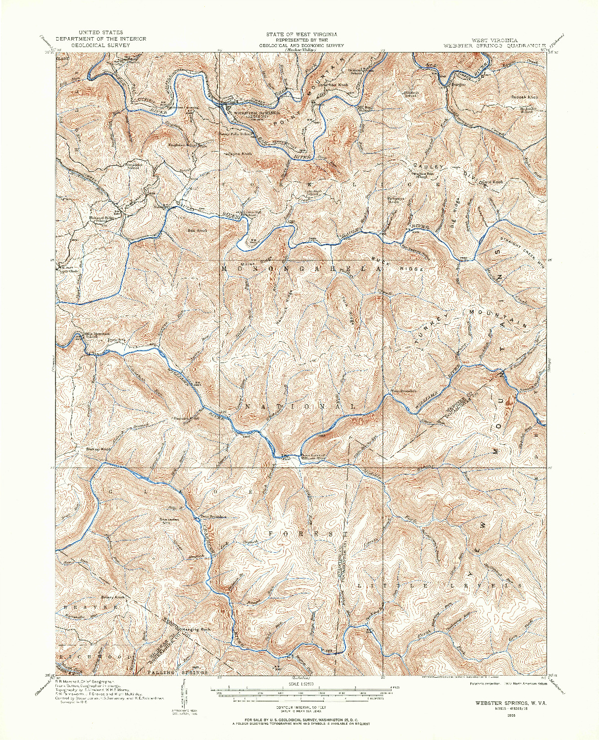 USGS 1:62500-SCALE QUADRANGLE FOR WEBSTER SPRINGS, WV 1915