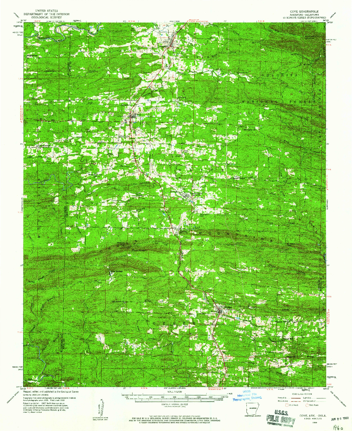 USGS 1:62500-SCALE QUADRANGLE FOR COVE, AR 1959