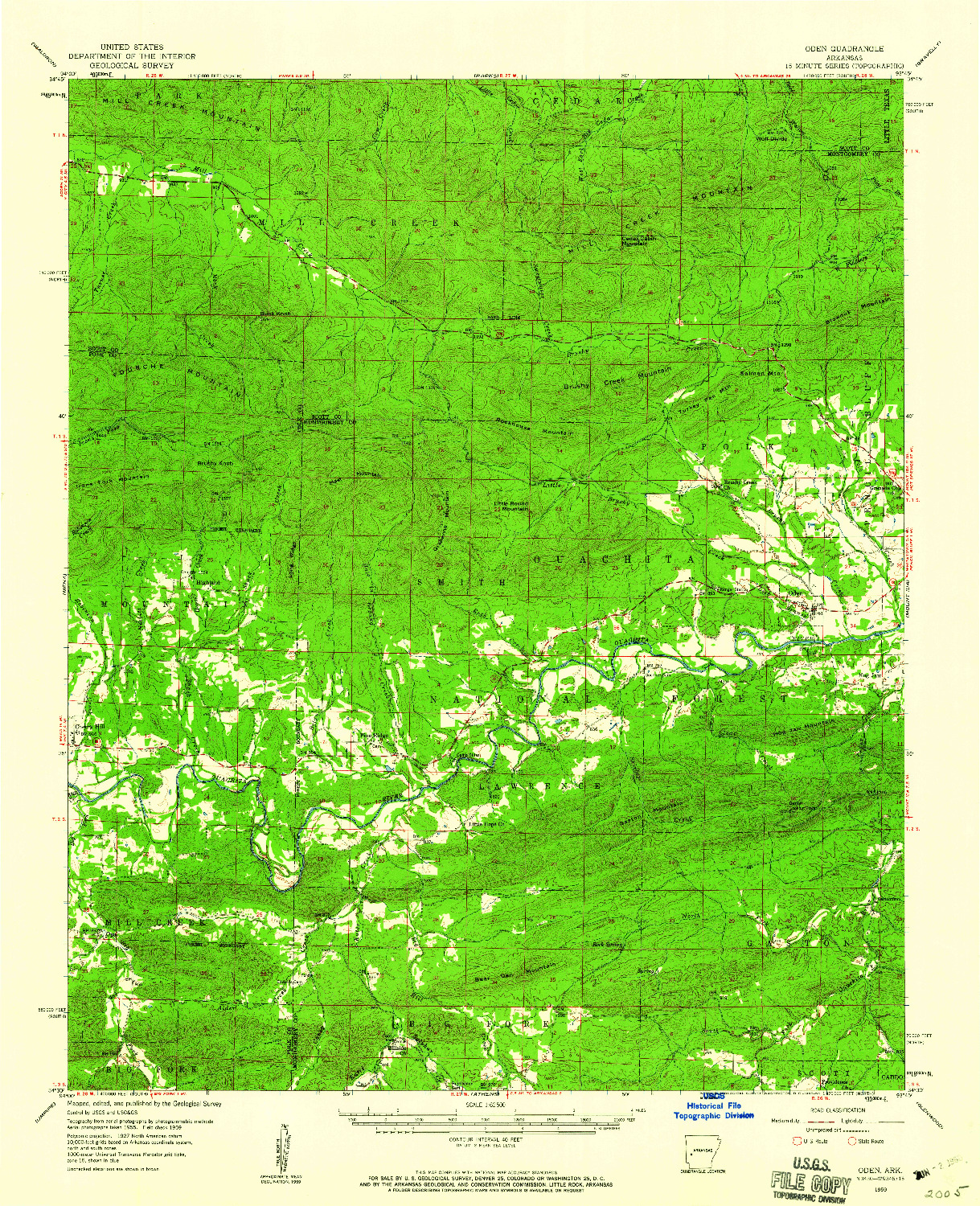 USGS 1:62500-SCALE QUADRANGLE FOR ODEN, AR 1959