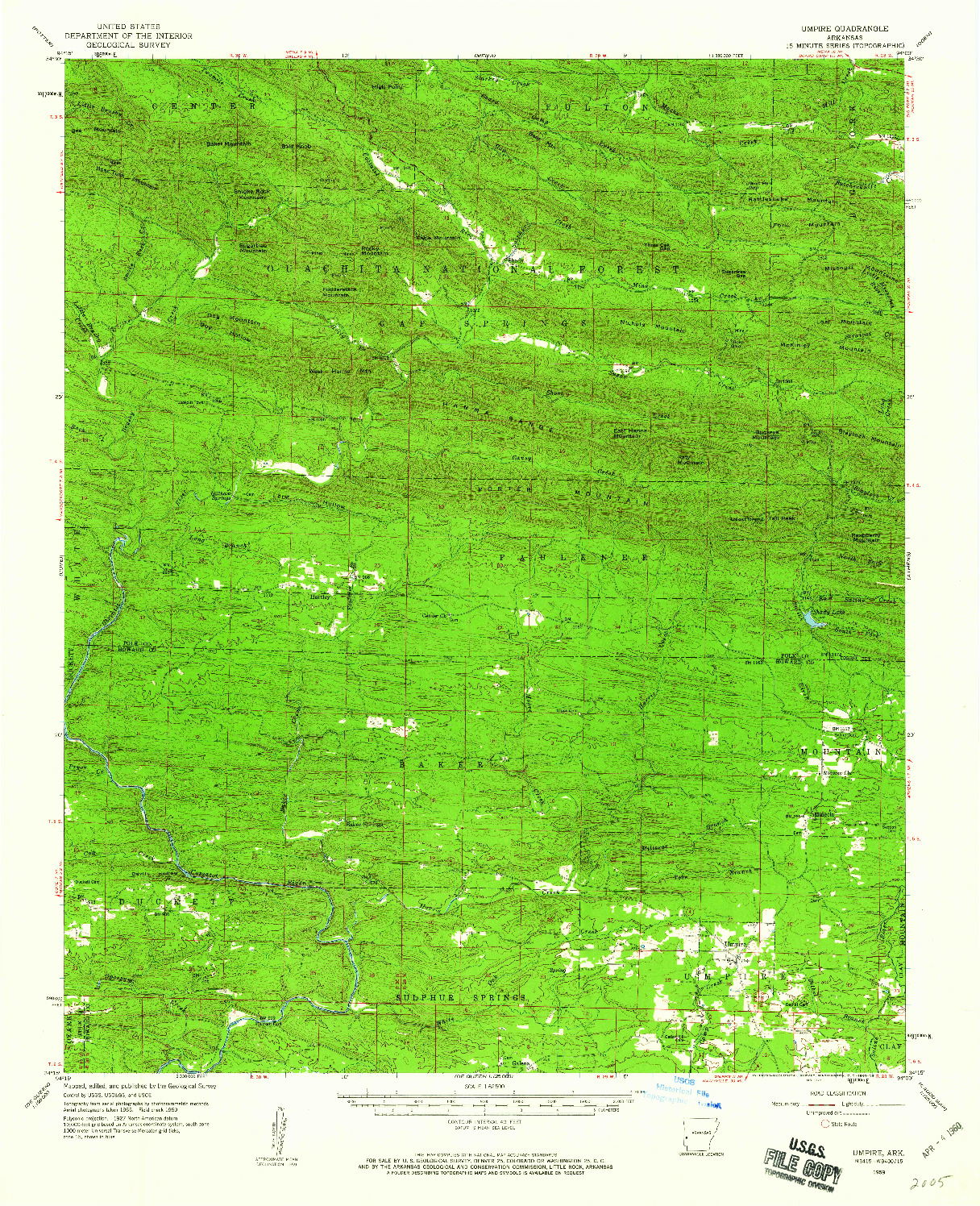 USGS 1:62500-SCALE QUADRANGLE FOR UMPIRE, AR 1959