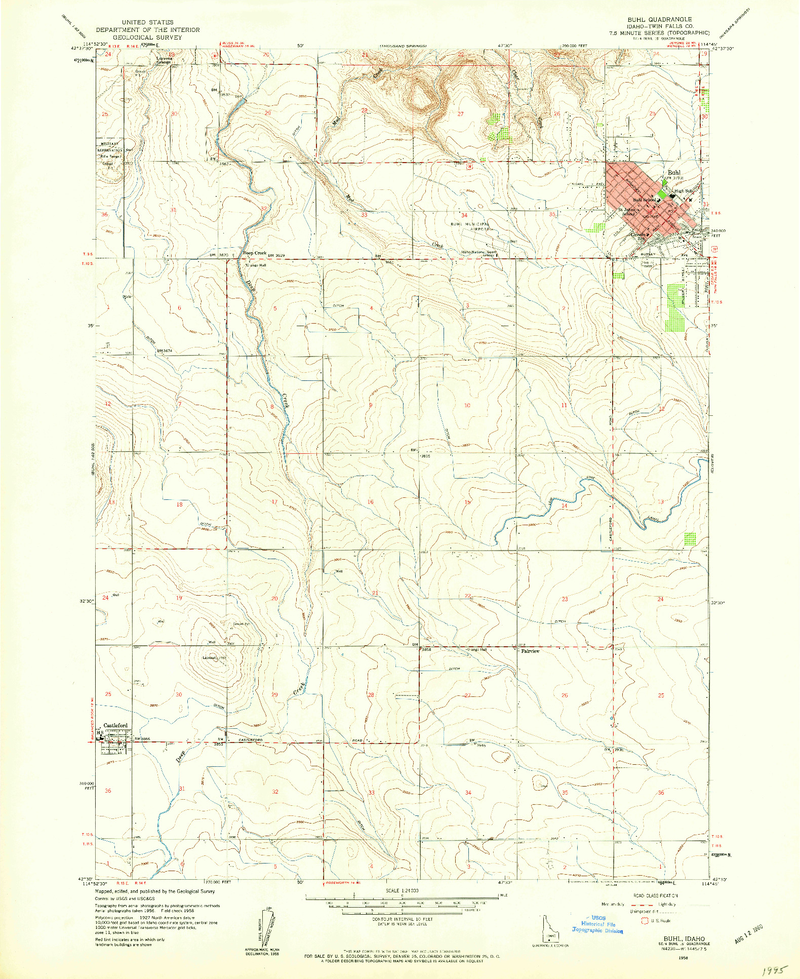 USGS 1:24000-SCALE QUADRANGLE FOR BUHL, ID 1958