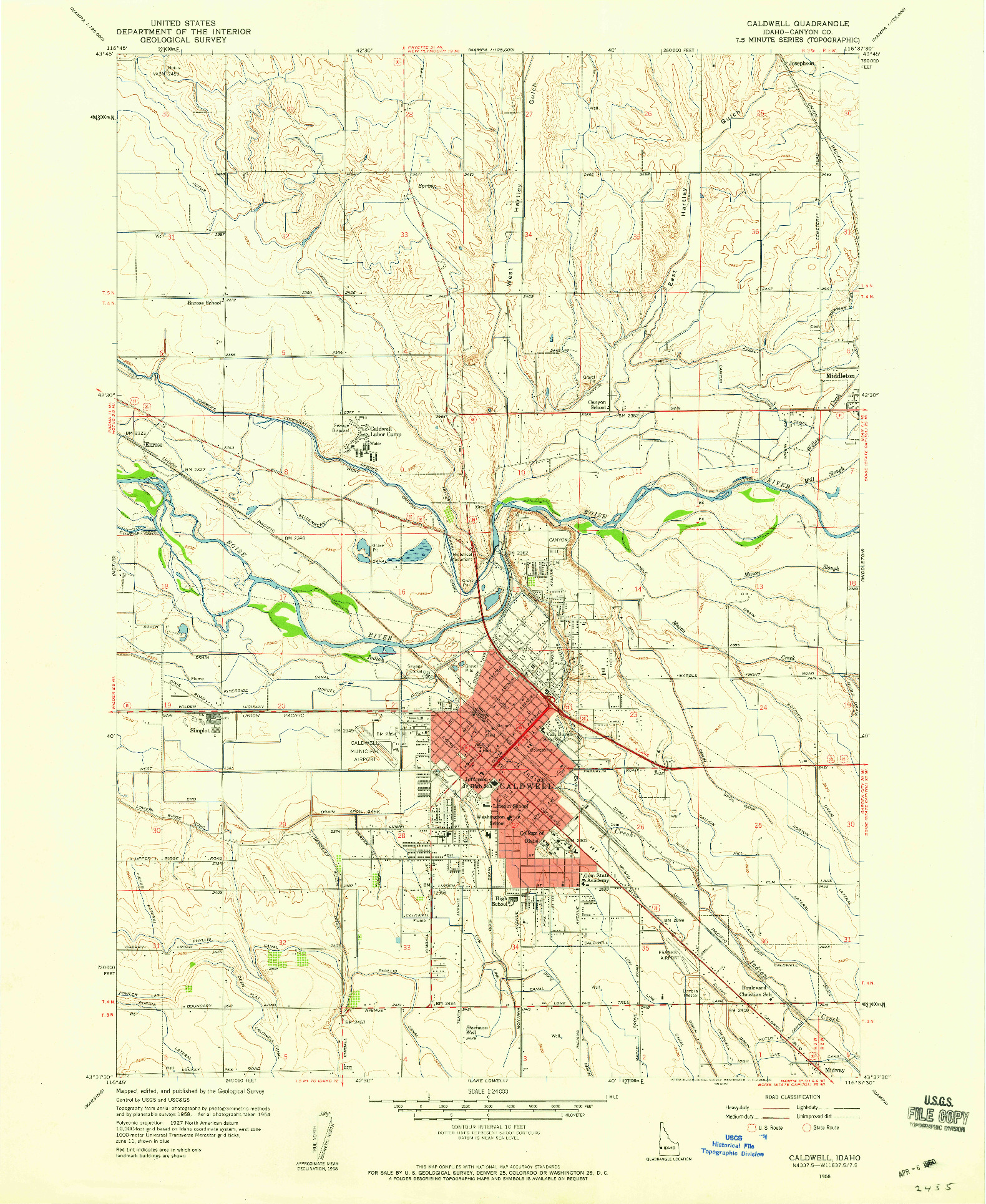 USGS 1:24000-SCALE QUADRANGLE FOR CALDWELL, ID 1958