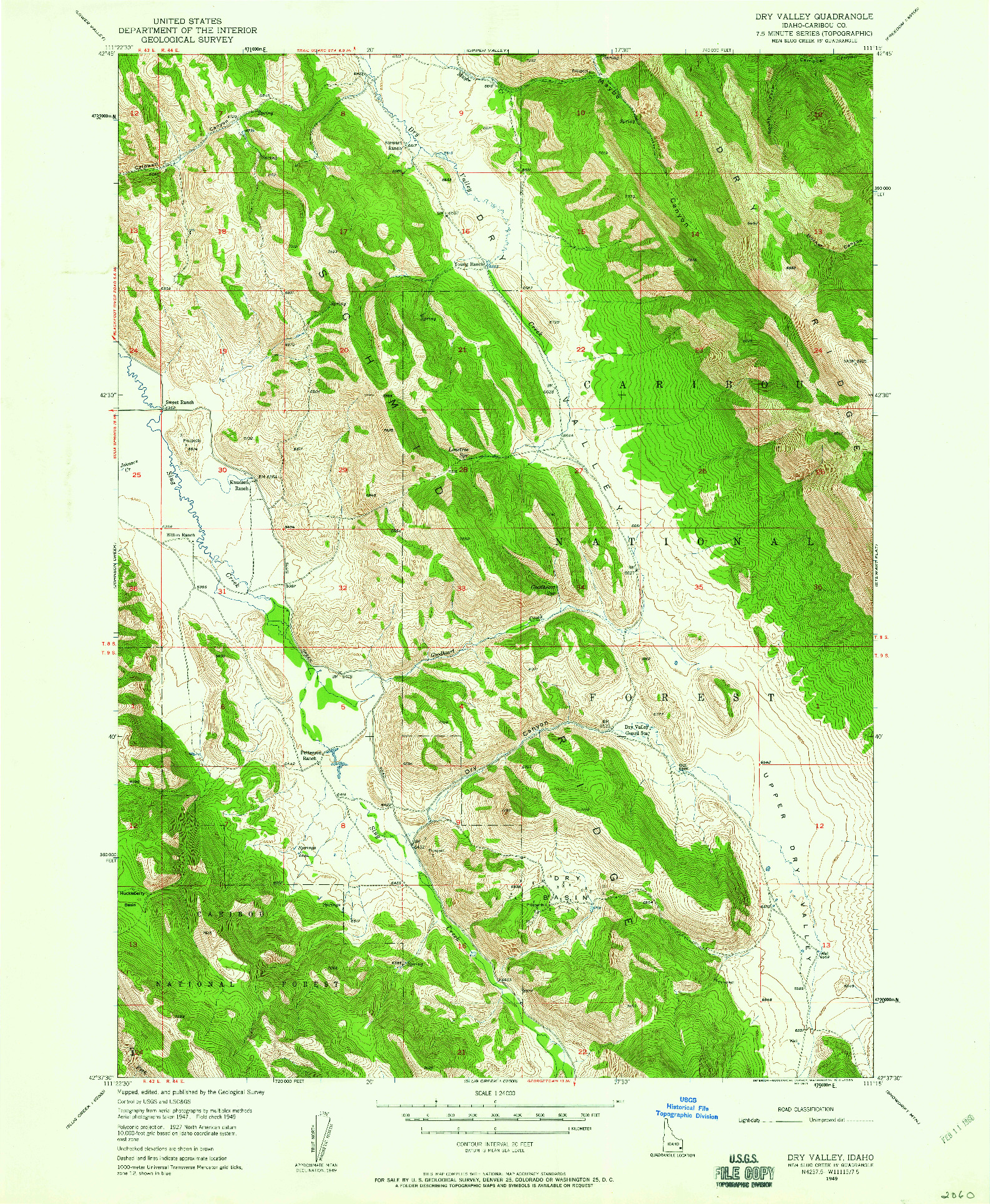 USGS 1:24000-SCALE QUADRANGLE FOR DRY VALLEY, ID 1949