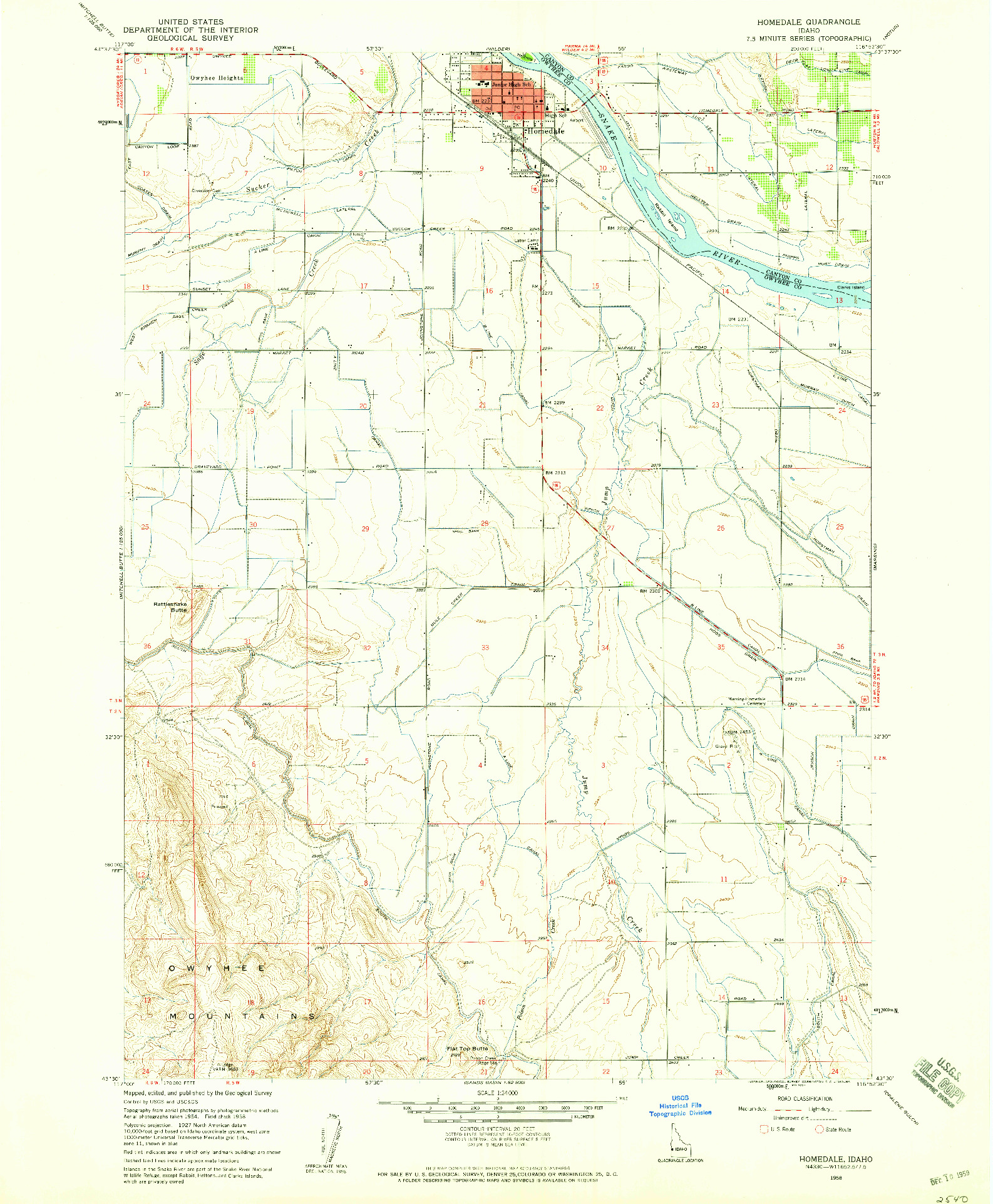 USGS 1:24000-SCALE QUADRANGLE FOR HOMEDALE, ID 1958
