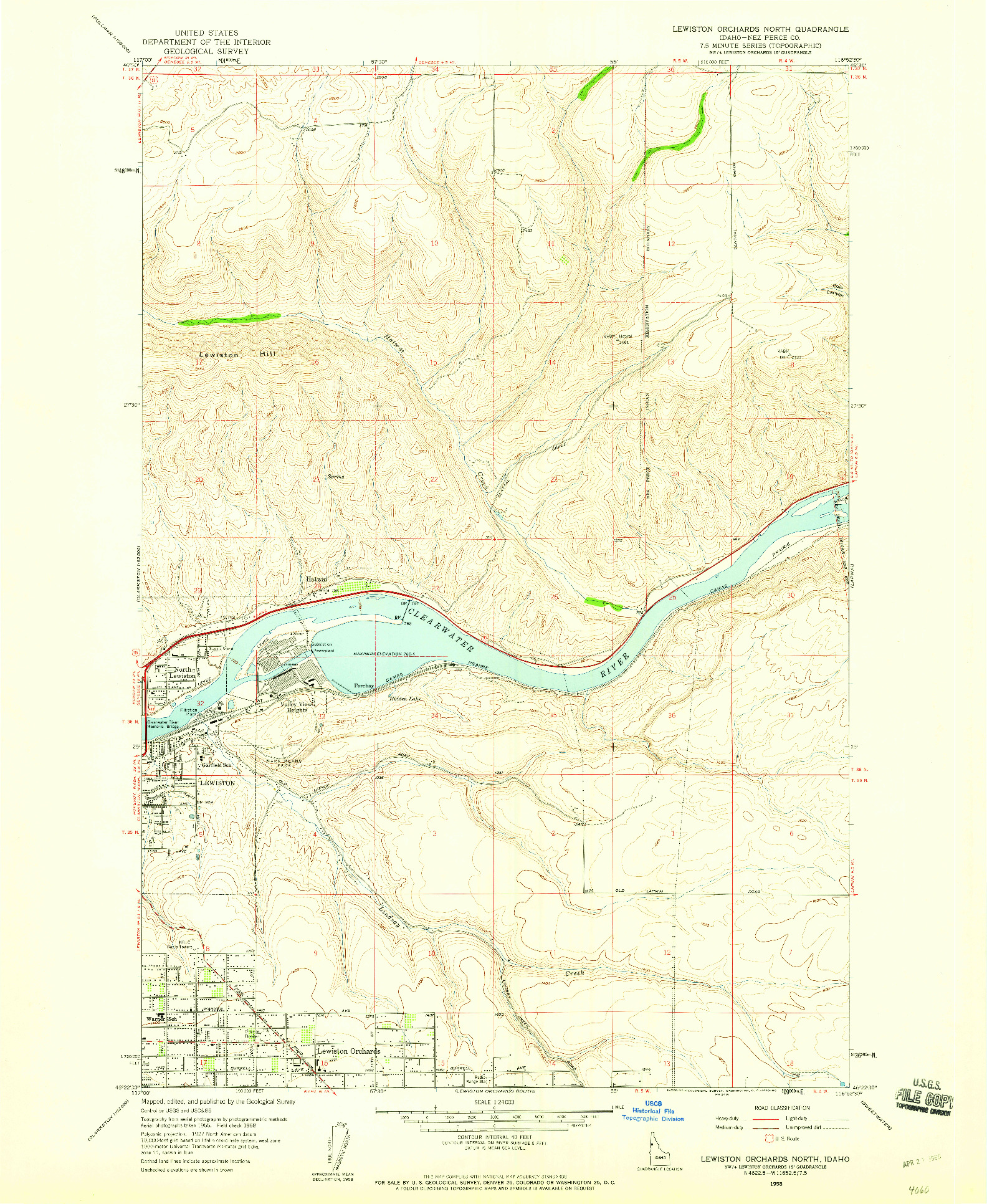 USGS 1:24000-SCALE QUADRANGLE FOR LEWISTON ORCHARDS NORTH, ID 1958