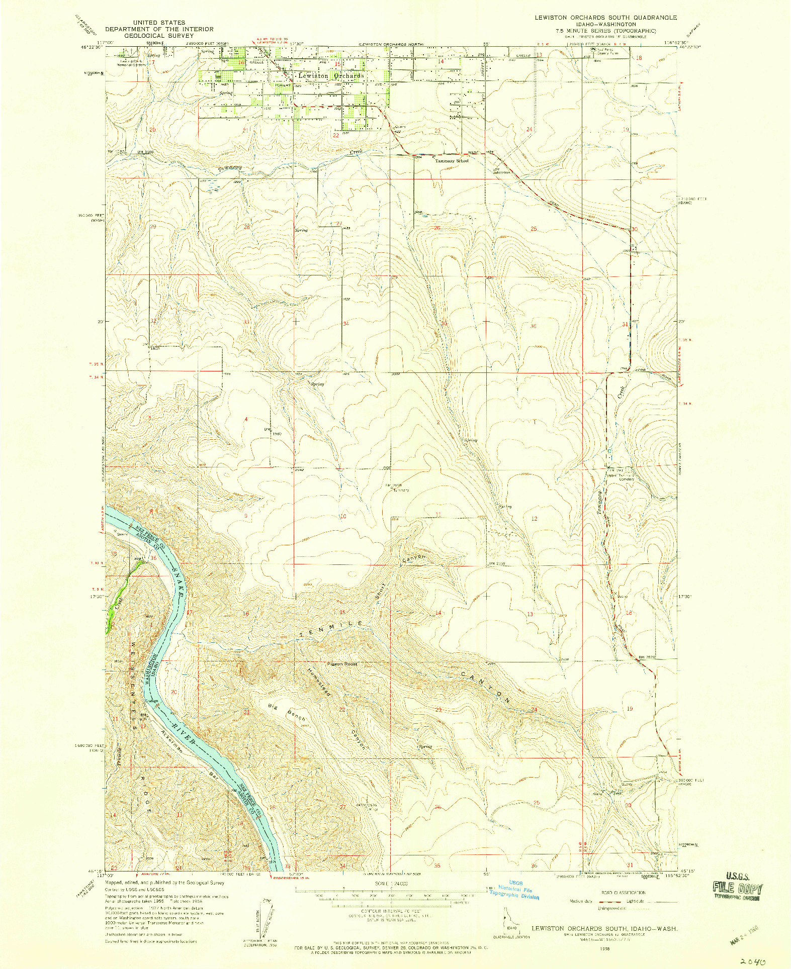 USGS 1:24000-SCALE QUADRANGLE FOR LEWISTON ORCHARDS SOUTH, ID 1958