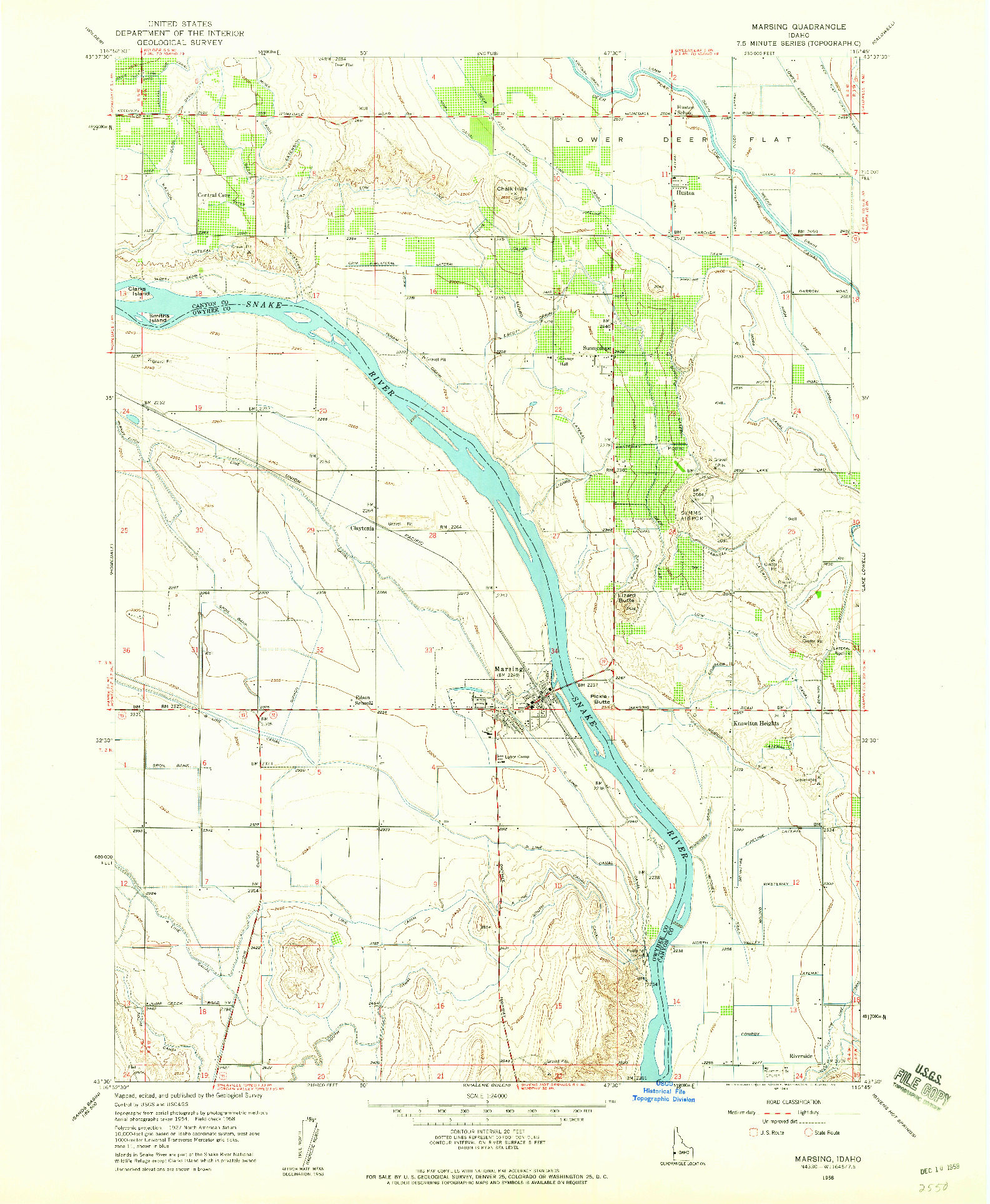 USGS 1:24000-SCALE QUADRANGLE FOR MARSING, ID 1958