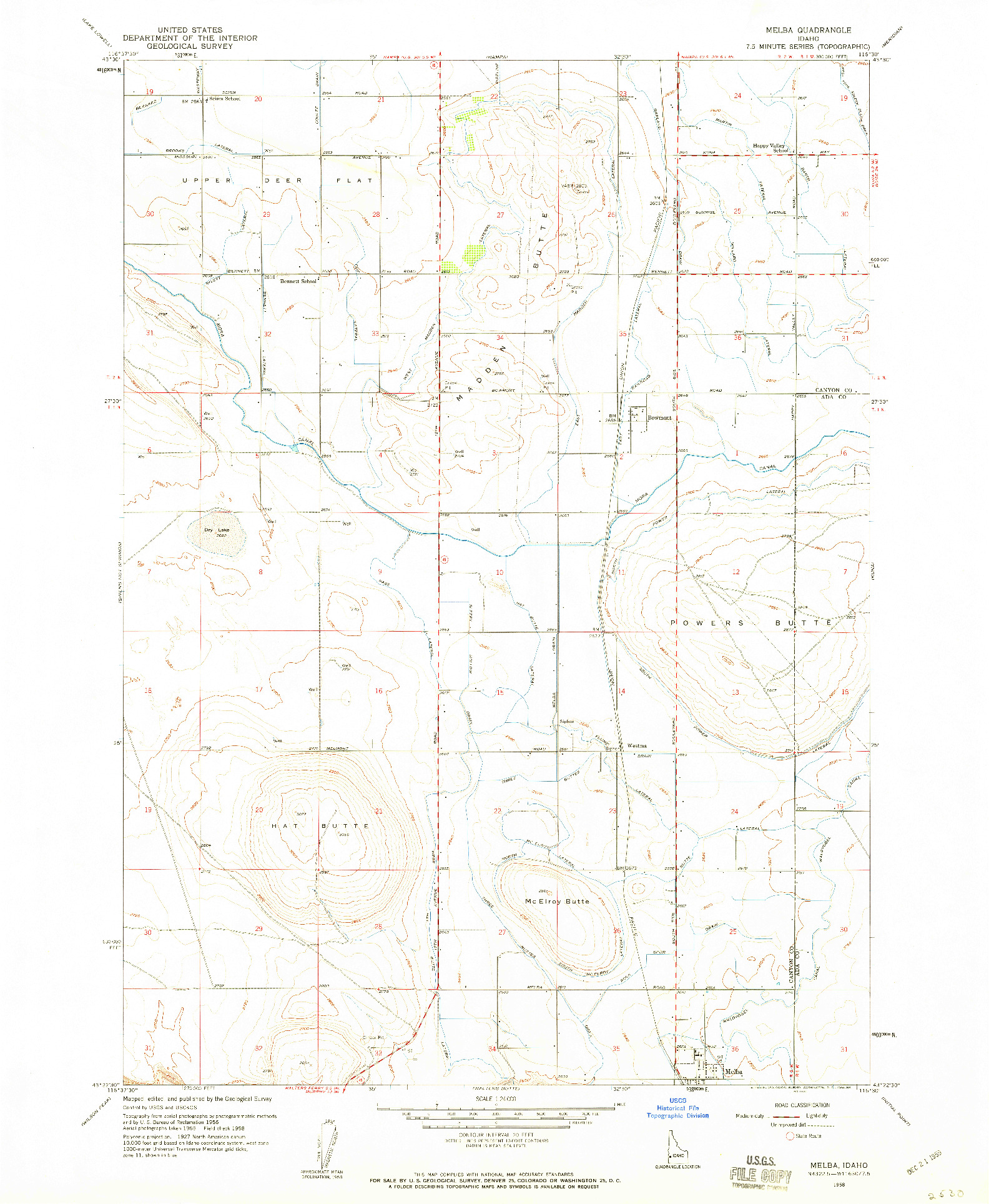 USGS 1:24000-SCALE QUADRANGLE FOR MELBA, ID 1958