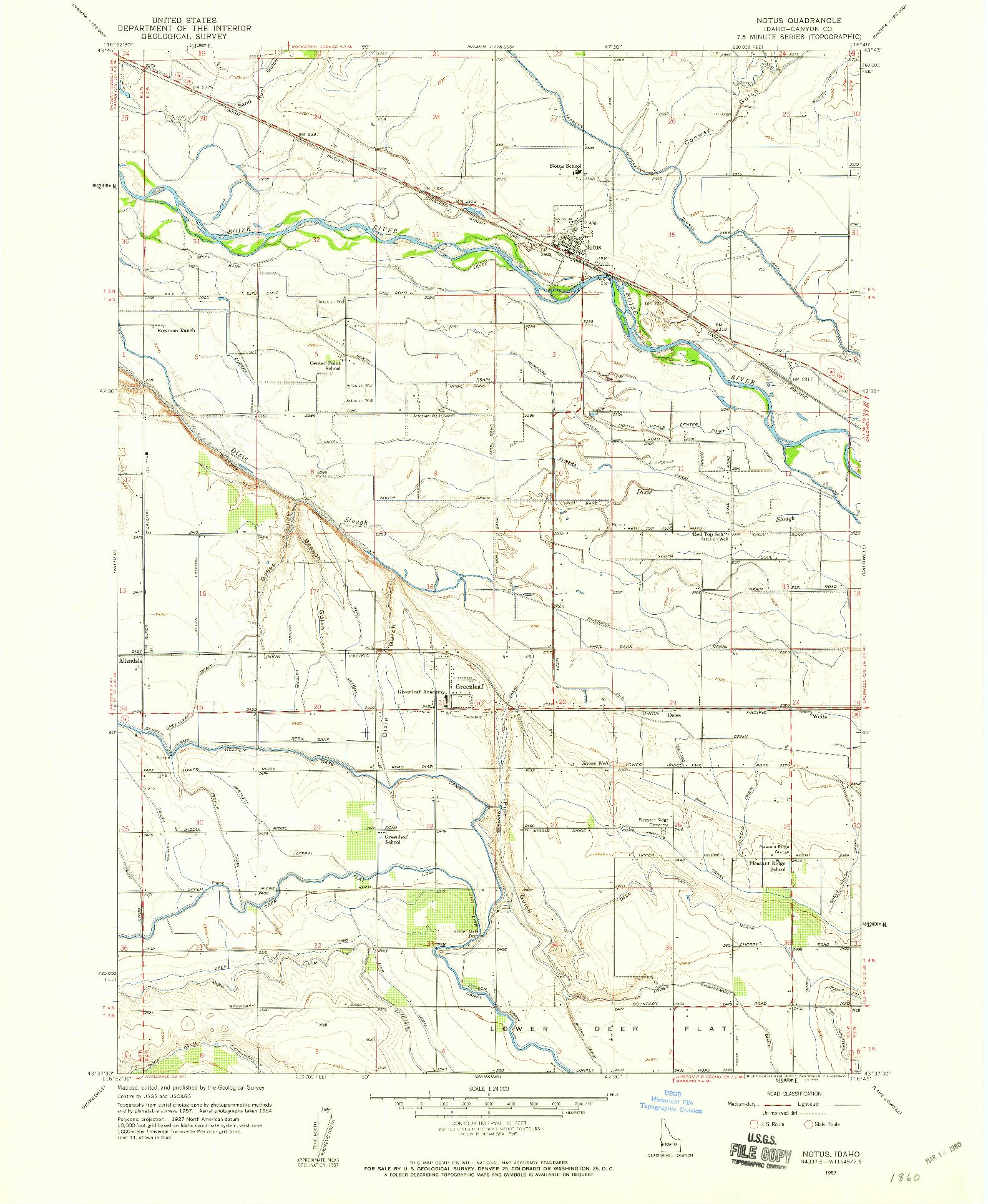 USGS 1:24000-SCALE QUADRANGLE FOR NOTUS, ID 1957