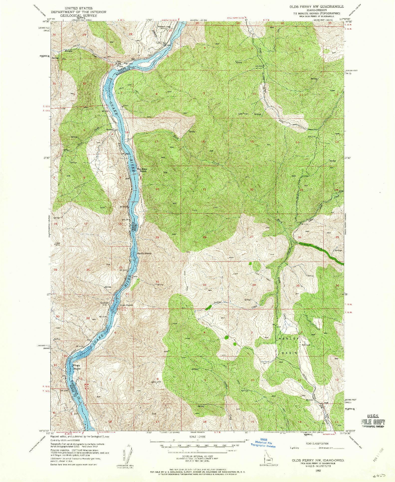 USGS 1:24000-SCALE QUADRANGLE FOR OLDS FERRY NW, ID 1952