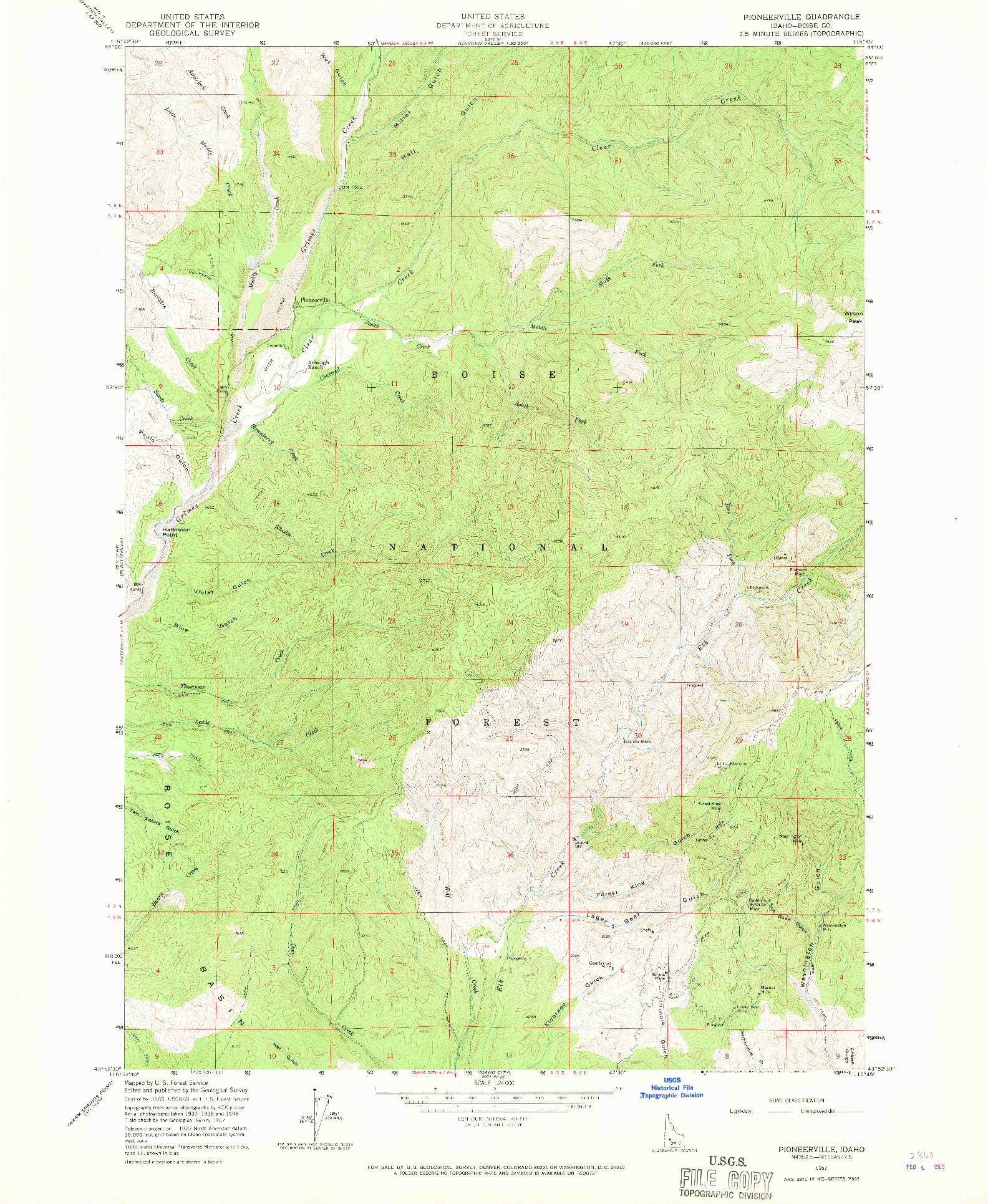 USGS 1:24000-SCALE QUADRANGLE FOR PIONEERVILLE, ID 1957