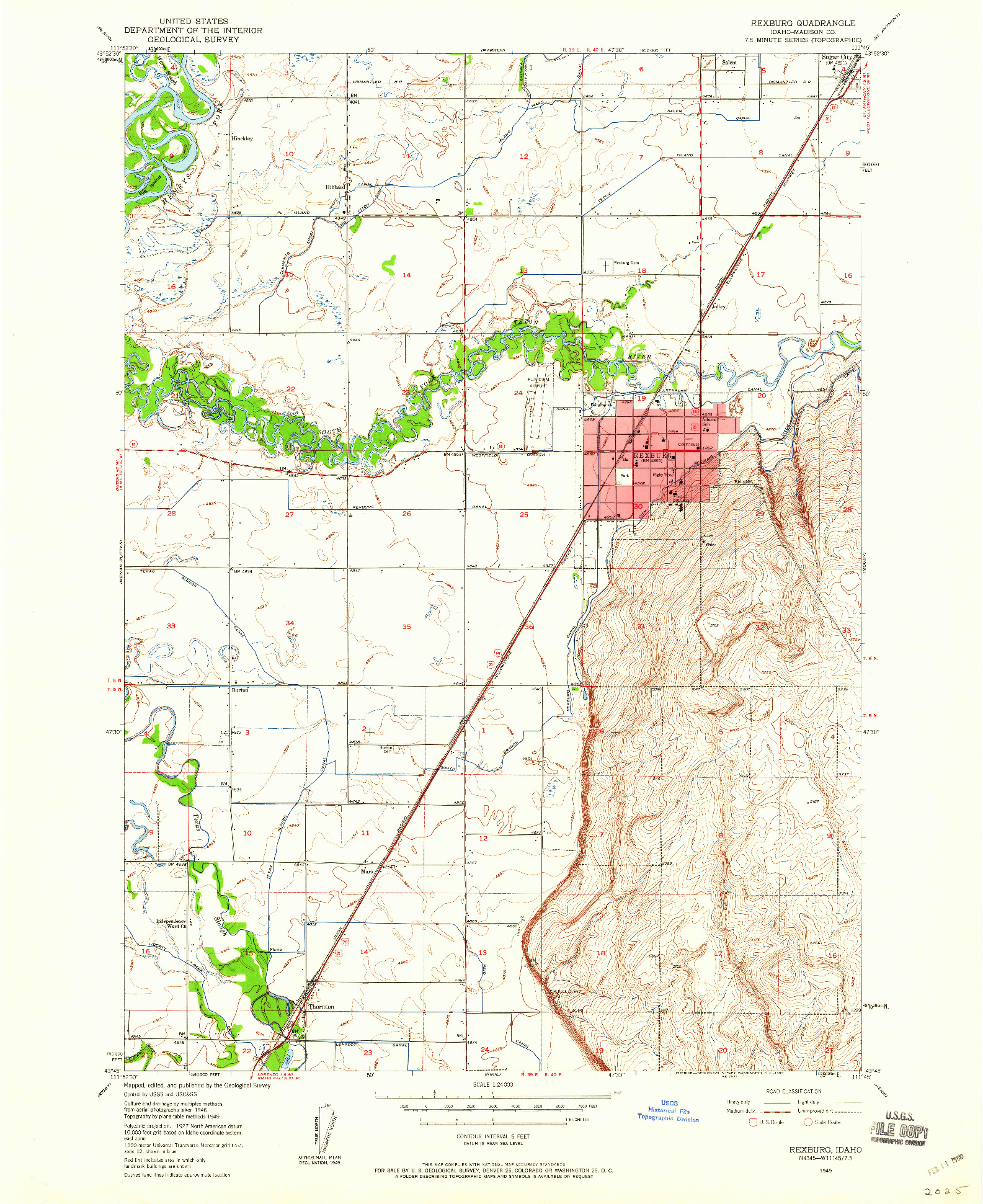 USGS 1:24000-SCALE QUADRANGLE FOR REXBURG, ID 1949