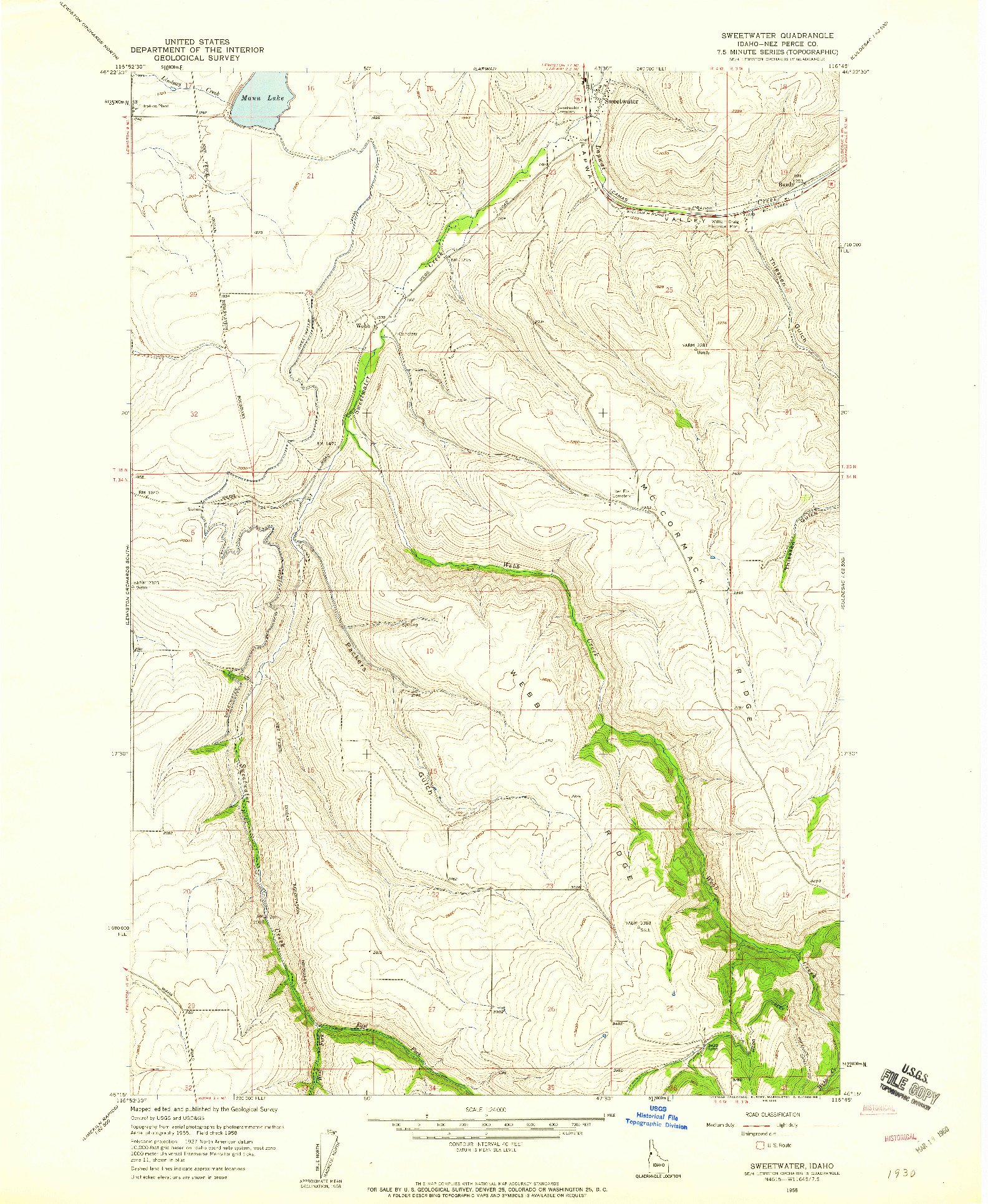 USGS 1:24000-SCALE QUADRANGLE FOR SWEETWATER, ID 1958