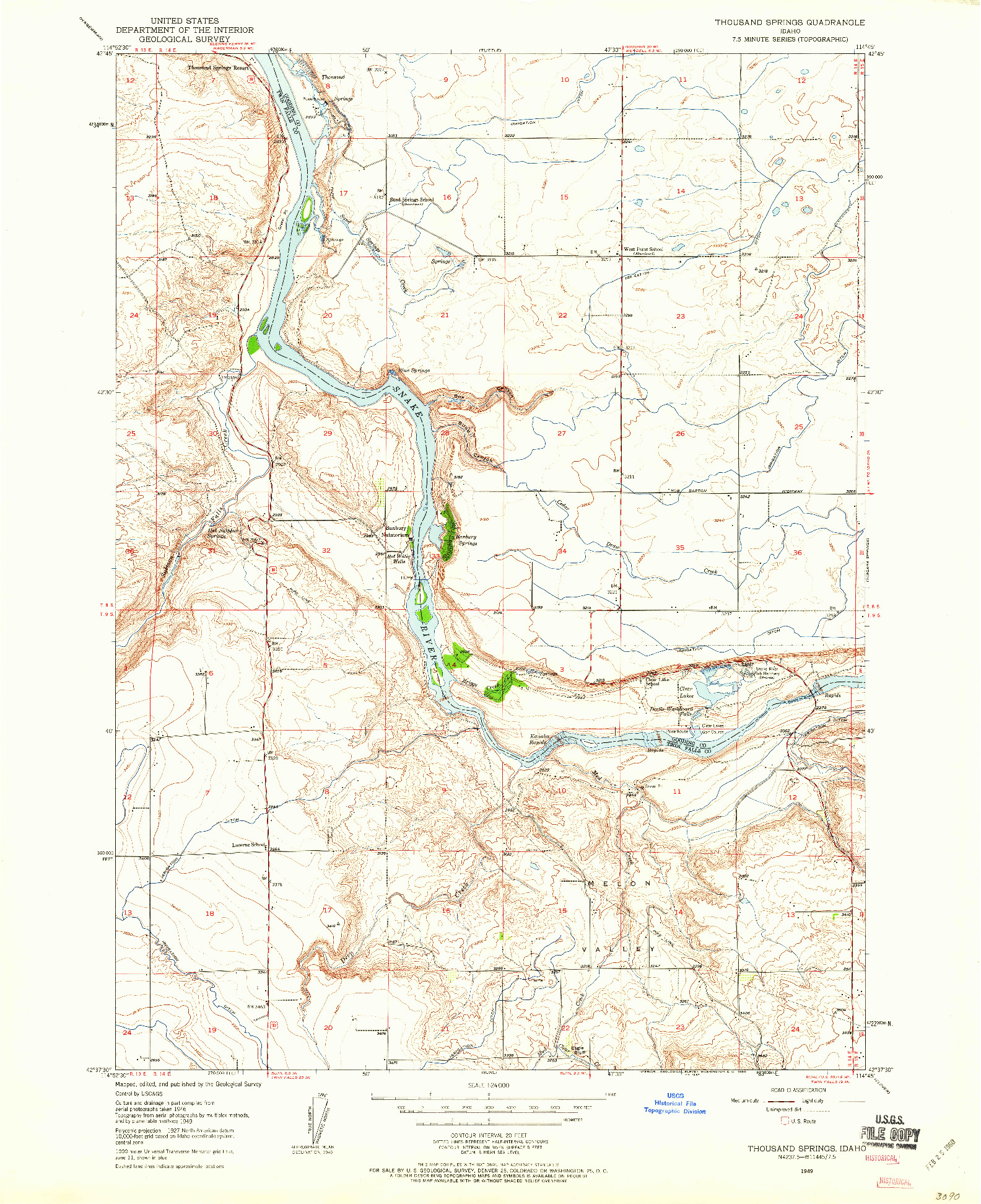 USGS 1:24000-SCALE QUADRANGLE FOR THOUSAND SPRINGS, ID 1949